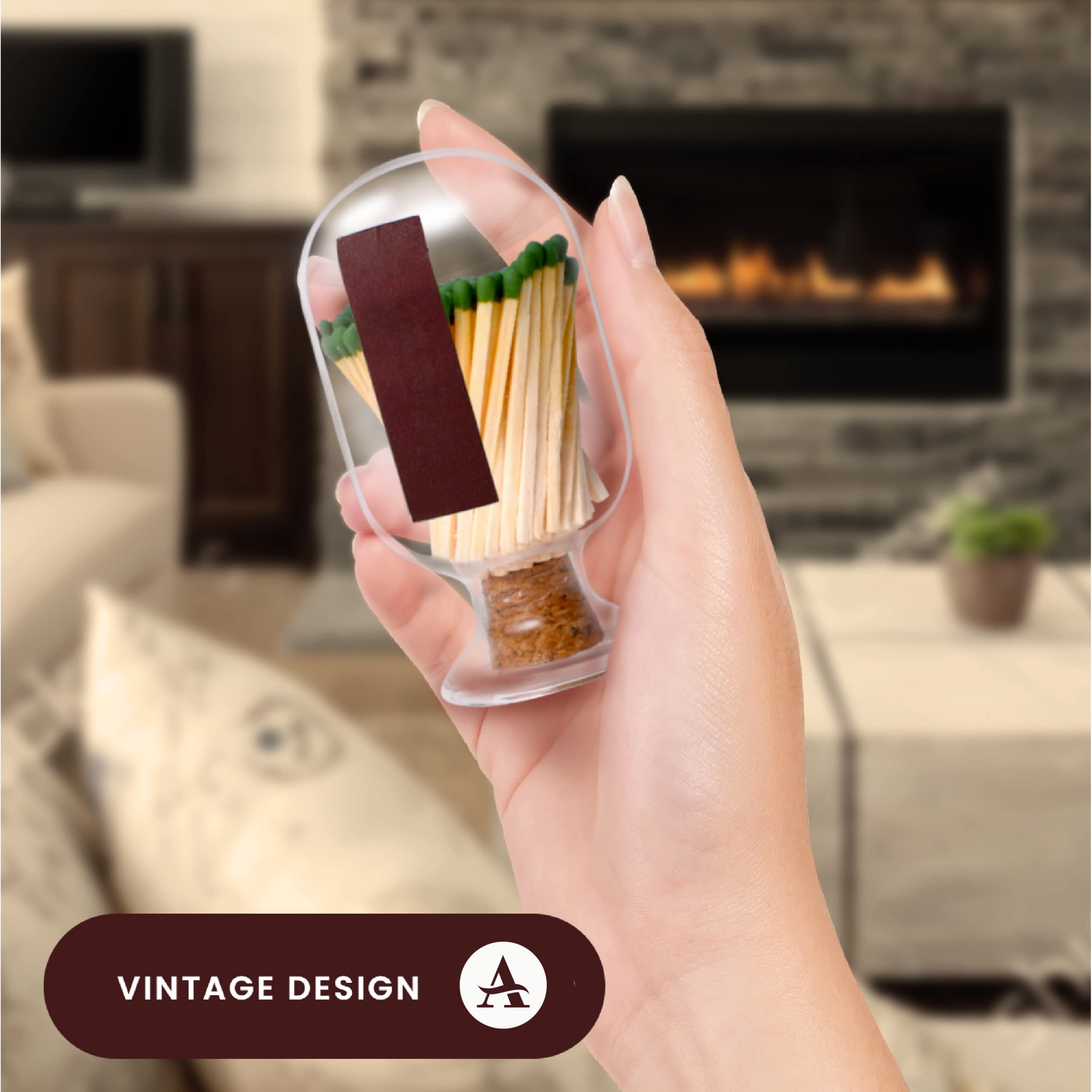 Atzi Glass Match Holder with Striker - Decorative Home Gift for Kitchen, Dining & Shabbat