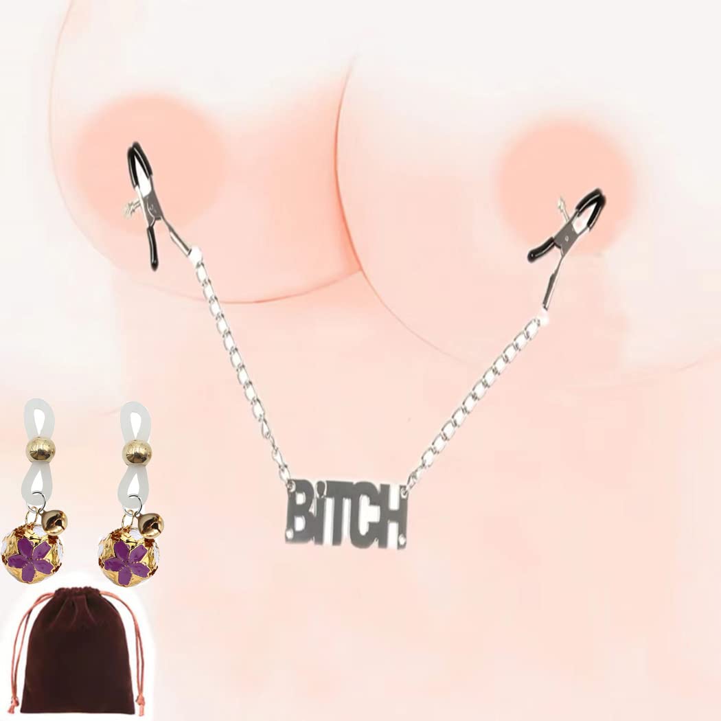 Sensitive Nipple Clamps with Chain - Adjustable Non-Piercing Body Jewelry for Women & Couples - Perfect for Sensual Play, BDSM, and Intimate Moments