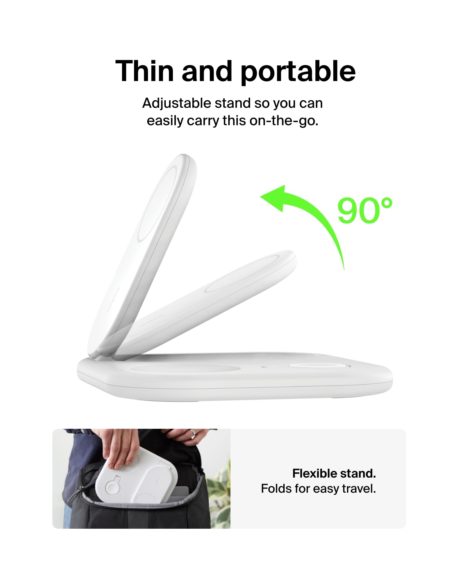 Belkin MagSafe 3-in-1 Wireless Charging Station with Qi2 15W Fast Charging - Foldable Magnetic Charger for iPhone 16/15, Apple Watch & AirPods - Includes Non-Slip Base & Power Adapter (White) | Perfect for Nightstand, Office Desk & Travel Charging