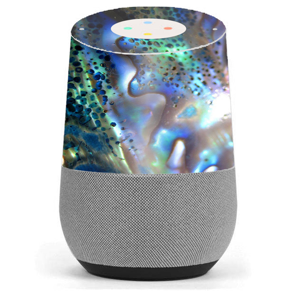 Natural Abalone Pearl Sea Shell Skin Cover for Google Home - Green & Blue Oceanic Design - Perfect for Home Decor & Tech Accessories