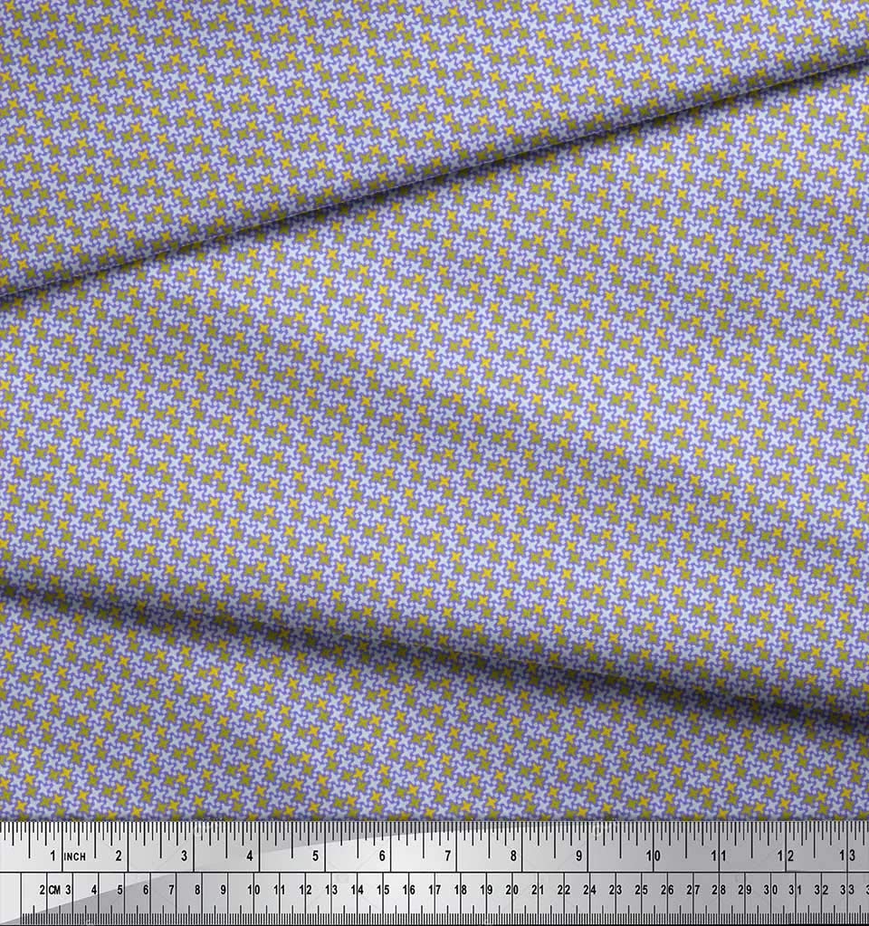 Soimoi 100% Cotton Voile Fabric - Purple Diamond & Cross Geometric Print - 42