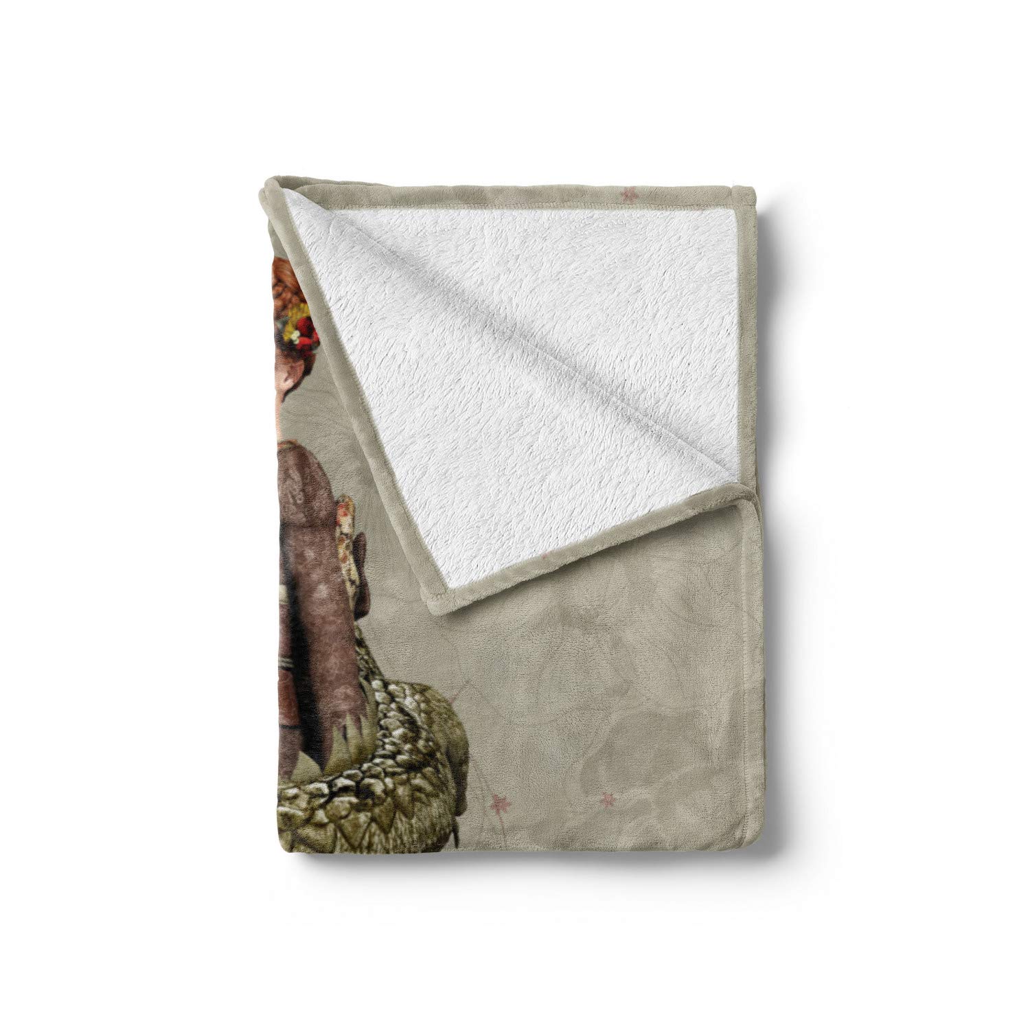 Ambesonne Fantasy Throw Blanket - Western Geisha with Dragon Design | Soft Flannel Fleece Blanket for Couch, Bed & Decor | 50x60 Inch Olive Green | Perfect for Home Decor, Gift Giving & Cozy Nights