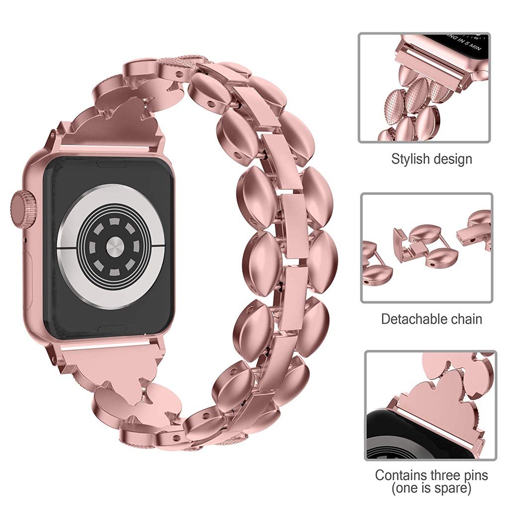 Rose Gold Stainless Steel Apple Watch Band for Women - Compatible with 38mm/40mm/41mm/42mm Apple Watch Series 10/9/8/7/6/5/4/3/2/1/SE - Elegant Metal Bracelet Strap for Workouts, Office, Date Night & Daily Fashion | Perfect for Gym, Business Meetings, Romantic Dates & Casual Outfits