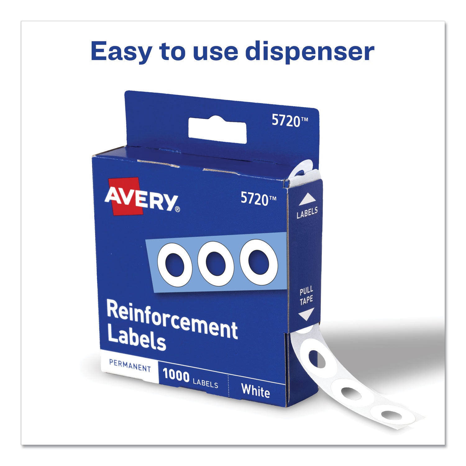 Avery® White Hole Reinforcements for Paper - 0.25 Inch Diameter, 1000/Pack (5720) - Perfect for Office Documents, School Projects & Filing Systems