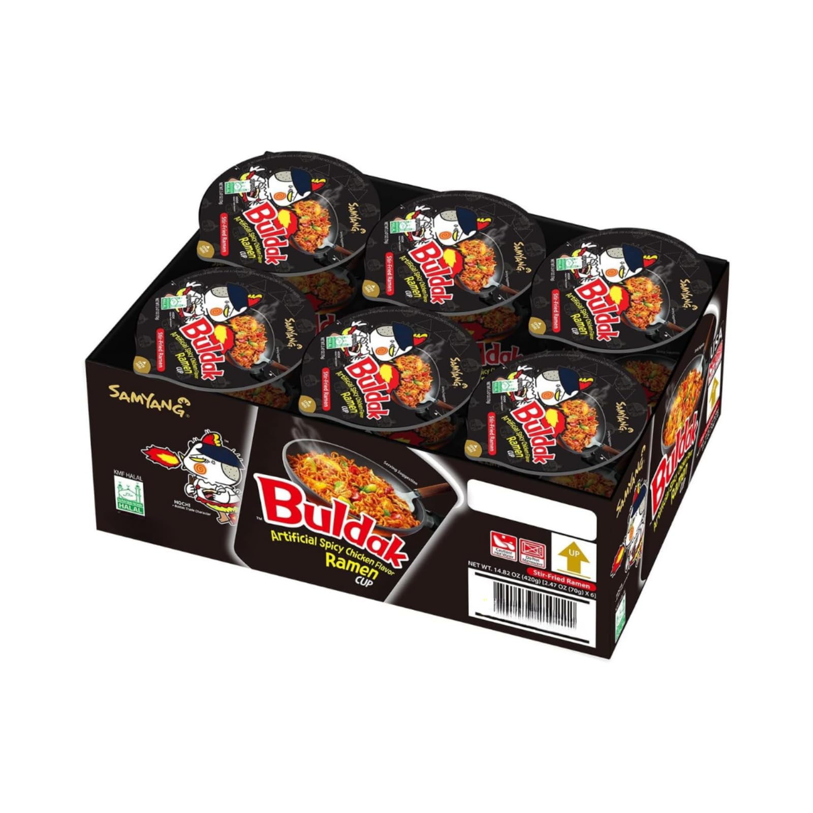 Samyang Buldak Spicy Hot Chicken Stir Fried Cup Noodles (6-Pack) - Instant Korean Ramen for Quick Meals, Snacks & Late Night Cravings
