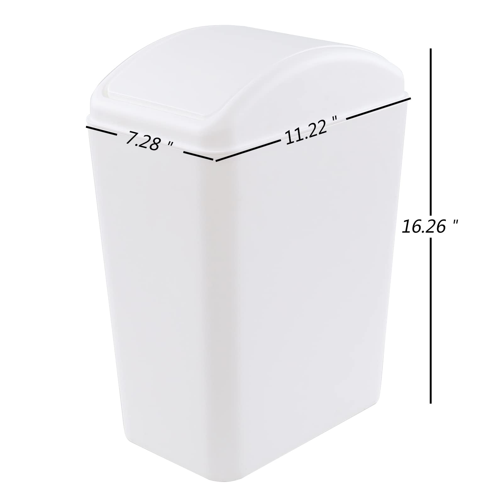 3-Pack 4.5 Gallon Plastic Trash Can with Swing Lid - White Kitchen Garbage Bin for Bathroom, Office, Bedroom & Dorm Room Waste Disposal