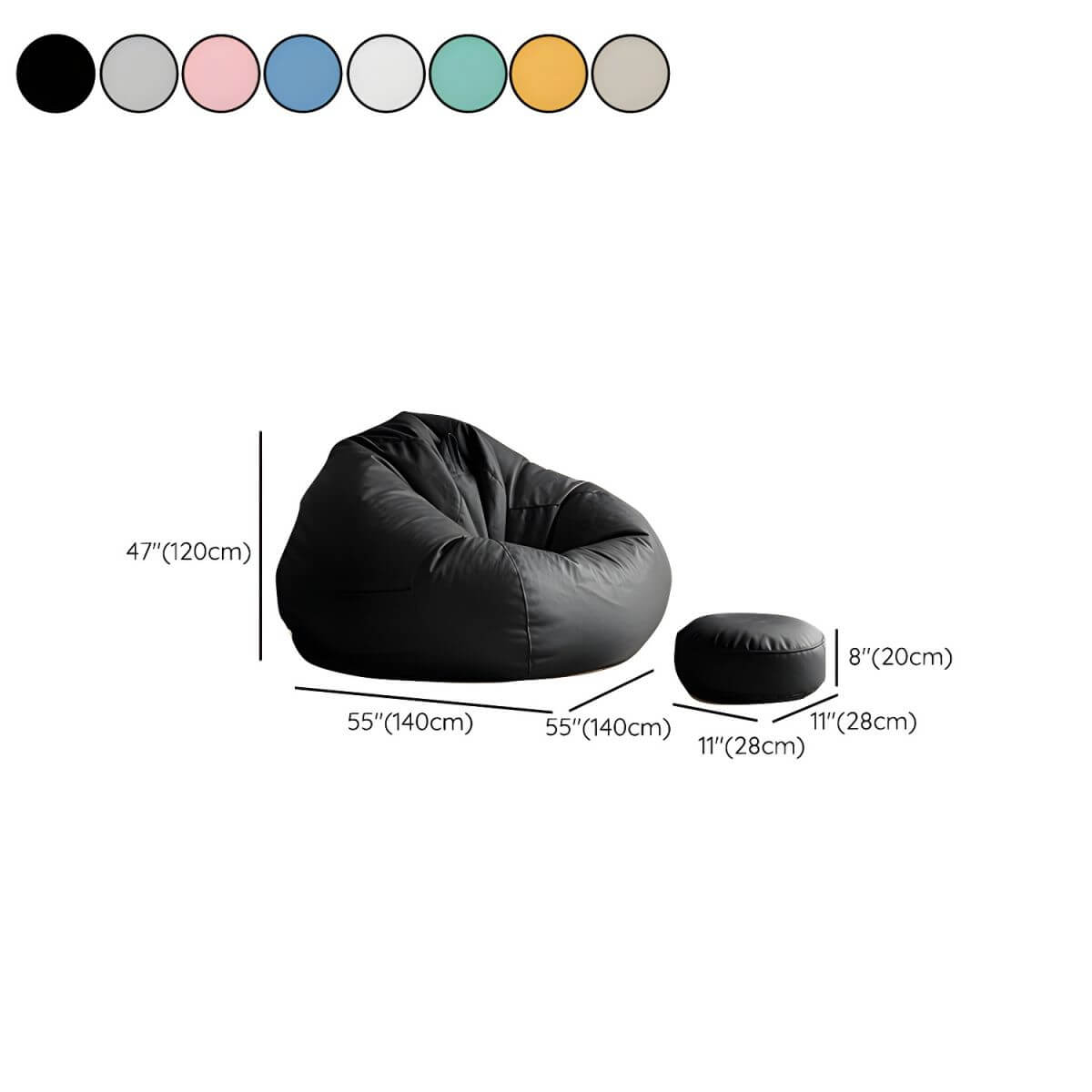 Large Indoor Bean Bag Chair & Ottoman with Storage - Removable Washable Cover for Adults - Perfect for Living Room, Bedroom, or Game Room Relaxation