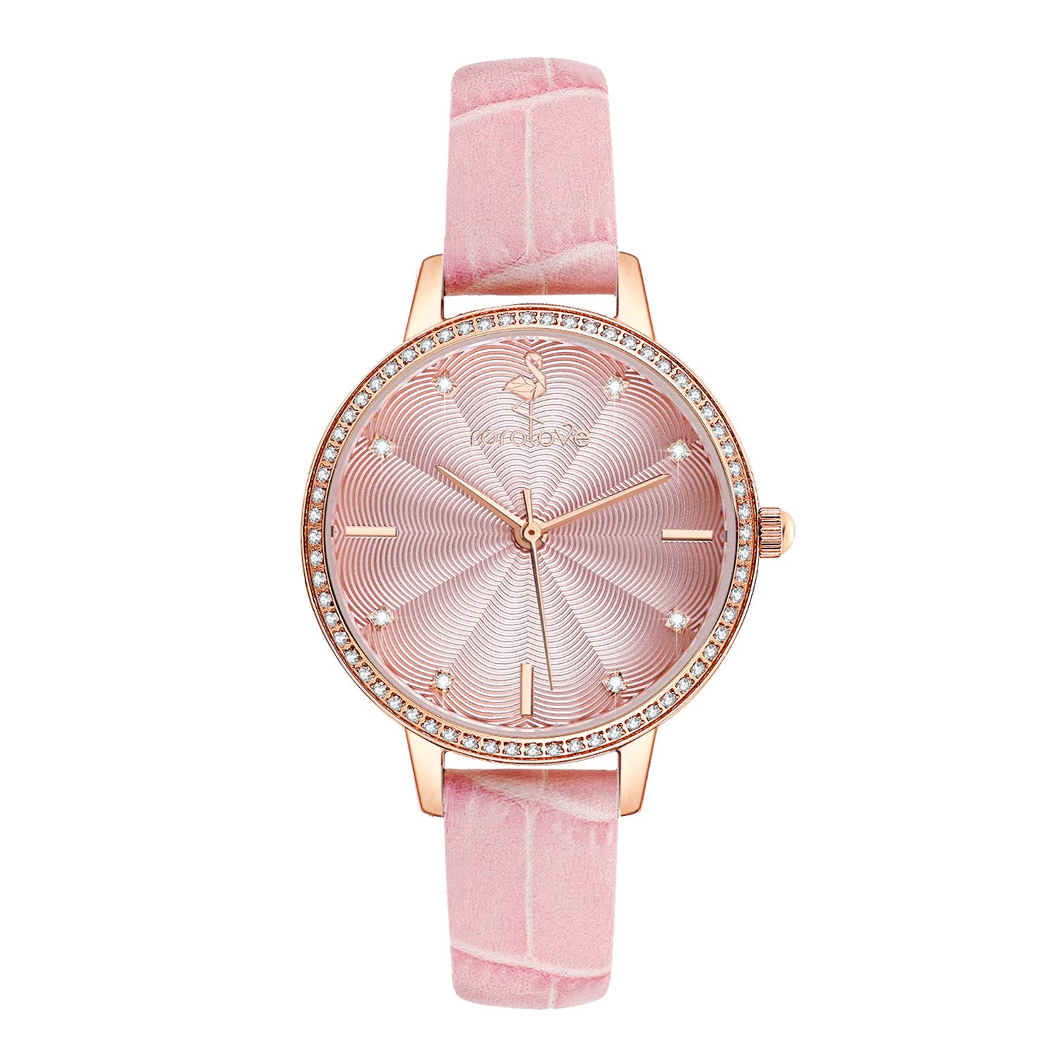Rorolove Women's Luxury Watches with 8 Diamonds - 32mm Leather Strap Fashion Wristwatch for Everyday Wear | Elegant Jewelry Gift for Her, Perfect for Office, Dating & Special Occasions