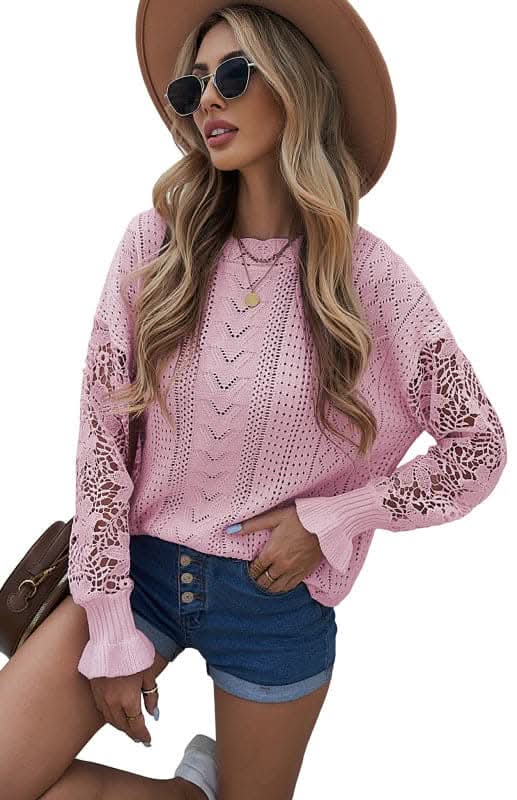 Elegant Cutout Petal Sleeve Sweater for Women - Trendy Knit Pullover for Fall & Winter - Perfect for Office, Date Night & Casual Outings