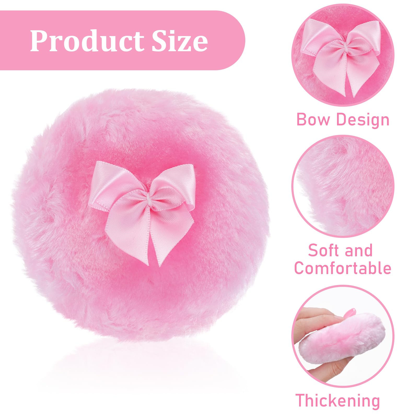4-Pack Large Fluffy Powder Puffs (3.5 Inch) - Soft Washable Face & Body Makeup Puffs with Ribbon Bow Handle - Reusable Round Loose Powder Applicator for Kids & Adults (4 Colors) | Perfect for Setting Powder, Foundation & Body Makeup Application