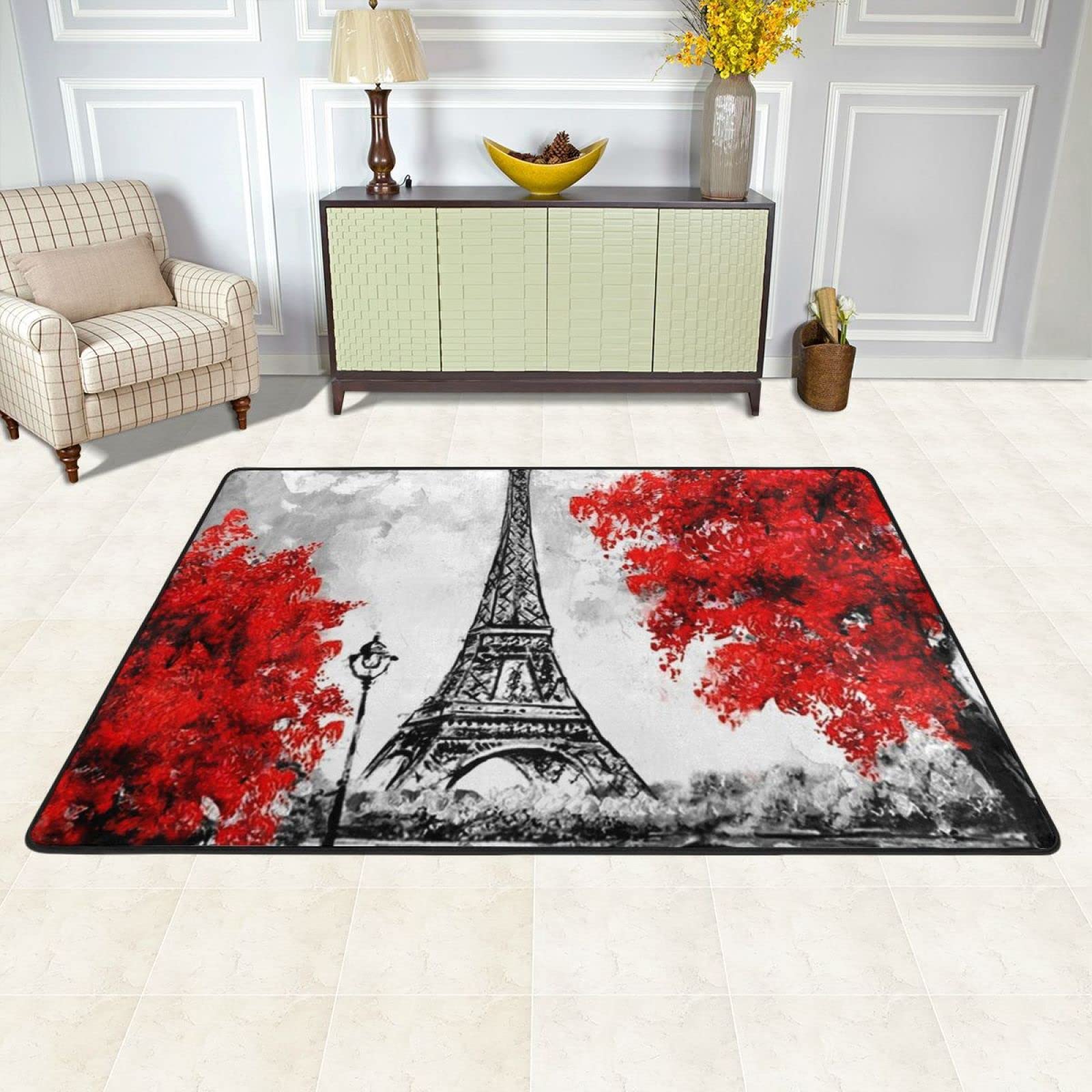 Eiffel Tower Area Rug - Non-Slip Waterproof Living Room Carpet with Exquisite Parisian Design, Perfect for Bedroom, Bathroom, Balcony & Terrace (6x8ft) | Home Decor, Floor Mat for Indoor & Outdoor Use