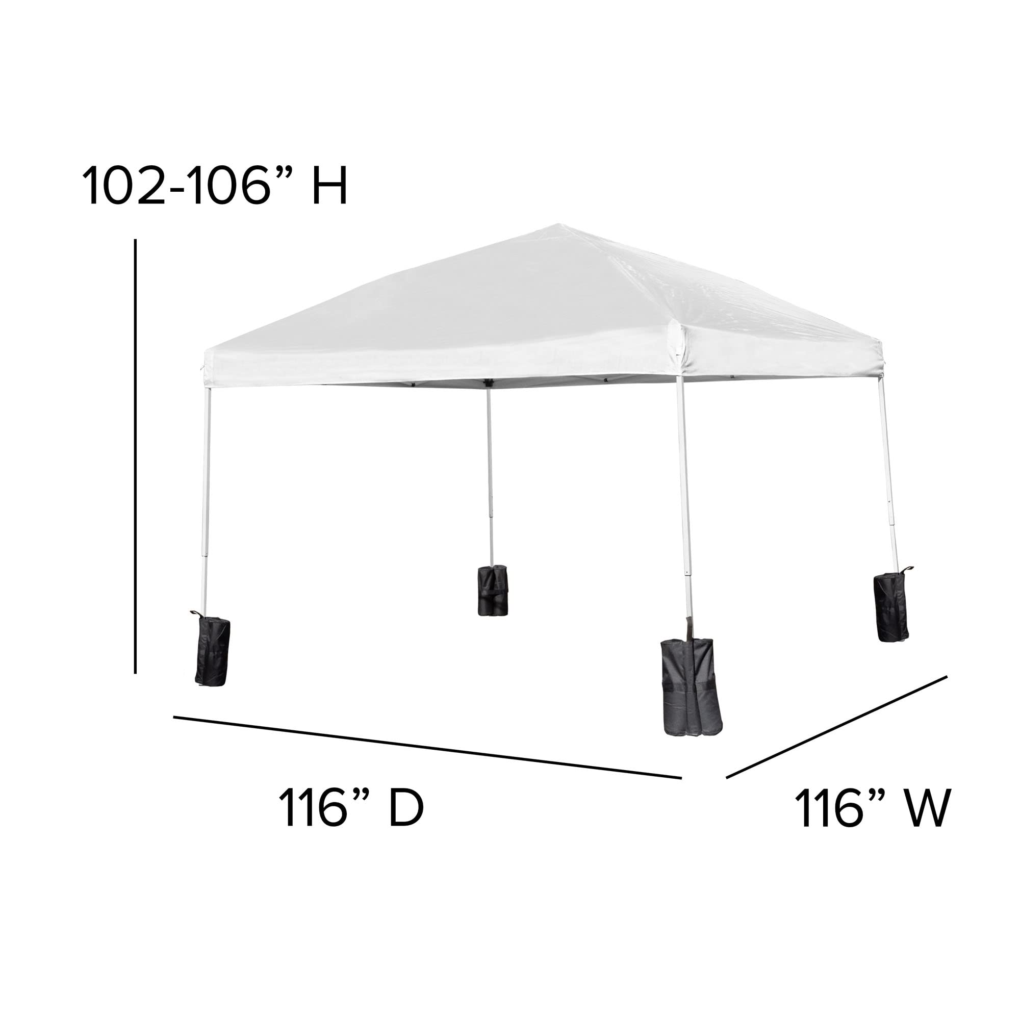 Flash Furniture Harris 10'x10' White Pop Up Canopy Tent with Wheeled Carry Case & Folding Bench Set - Portable Outdoor Shelter for Tailgate Parties, Camping Trips, Beach Events & Backyard Gatherings