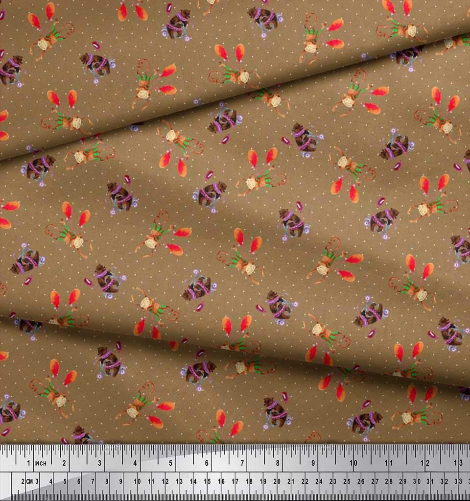 Soimoi 100% Cotton Voile Fabric - Brown Cartoon Print with Dots, Monkeys & Bears - 56 Inch Wide - Sold by The Yard - Perfect for DIY Crafts, Kids Clothing, Quilting & Home Decor