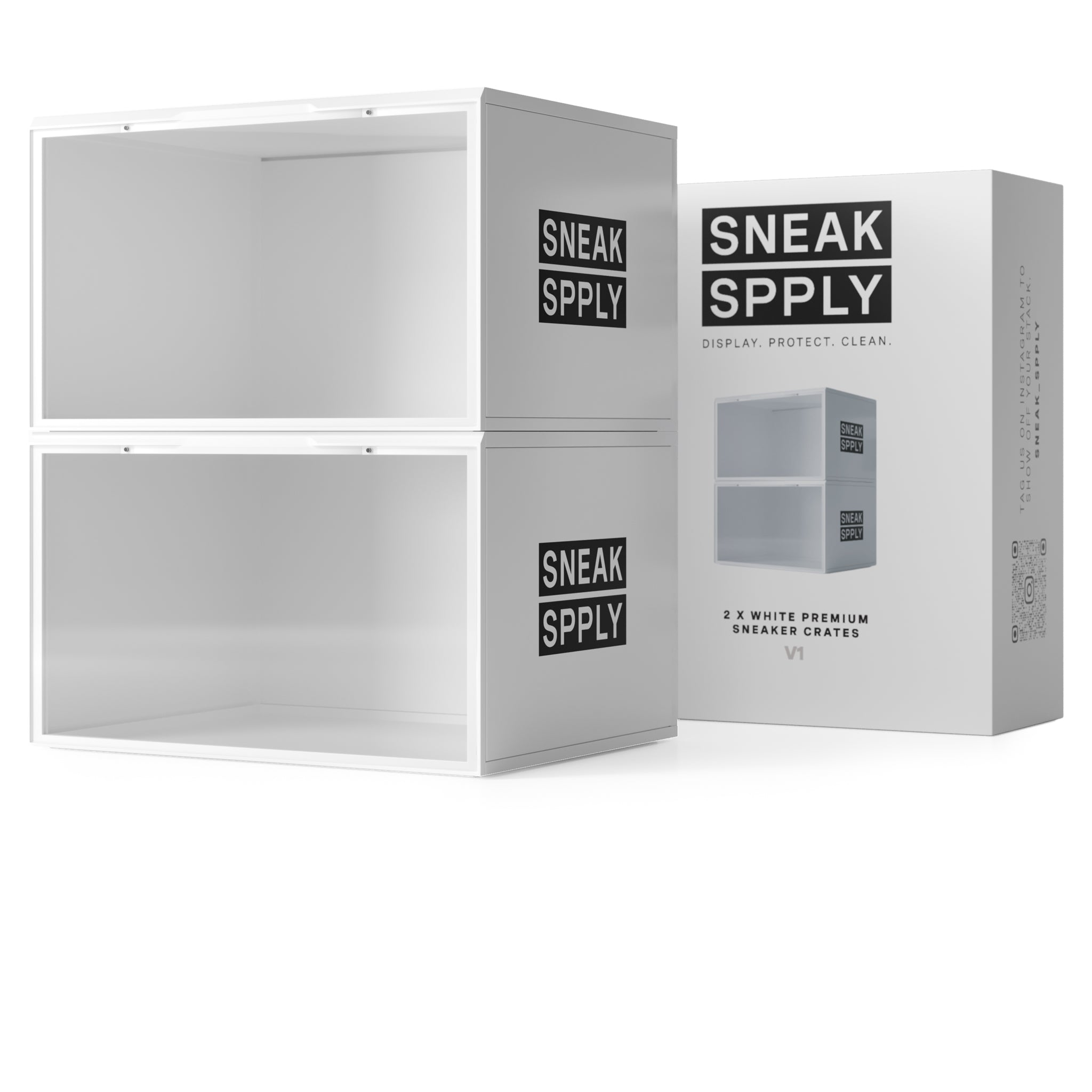 Sneak Supply Stack V1 Storage Crate - White (2 Pack) | Durable Plastic Organizer Bins for Home, Office & Garage Storage | Perfect for Toys, Clothes & Household Items