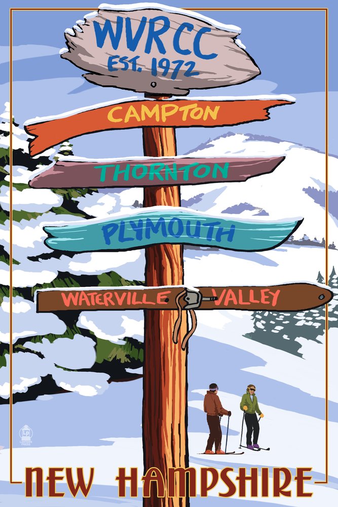 Lantern Press 16x24 Inch Giclee Art Print - New Hampshire WVRCC Snow Destination Signpost Wall Decor | Vintage Travel Poster for Home, Office & Cabin Decor