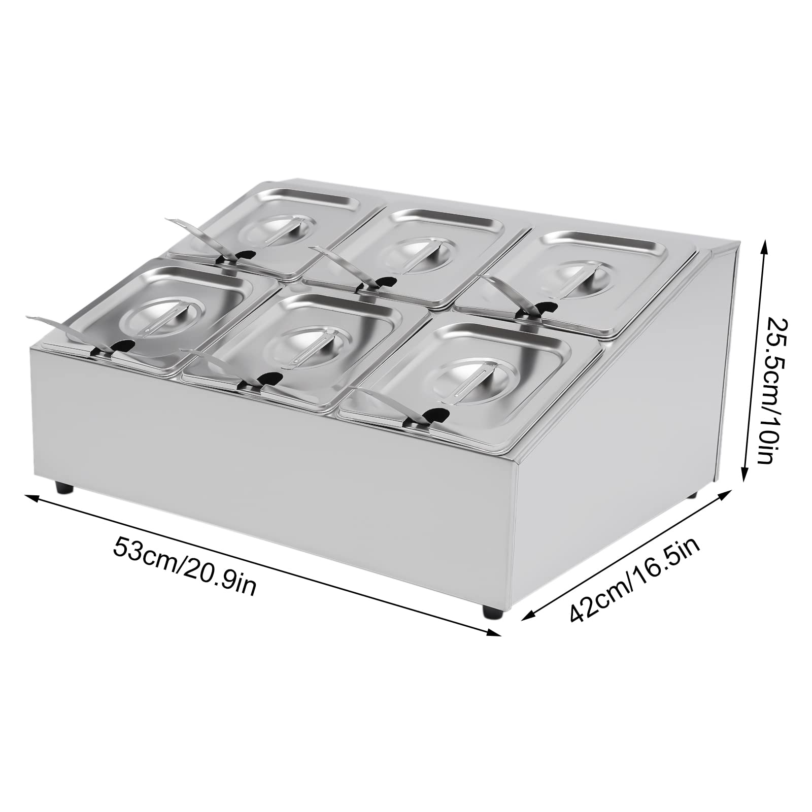 Stainless Steel Spice Rack Shelf with 6 Pans & 6 Ladles - Countertop Organizer for Seasonings, Sauces, Jams, Fruits - Space-Saving Inclined Kitchen Pantry Storage (2 Rows) - Perfect for Home Cooking, Baking & Restaurant Use