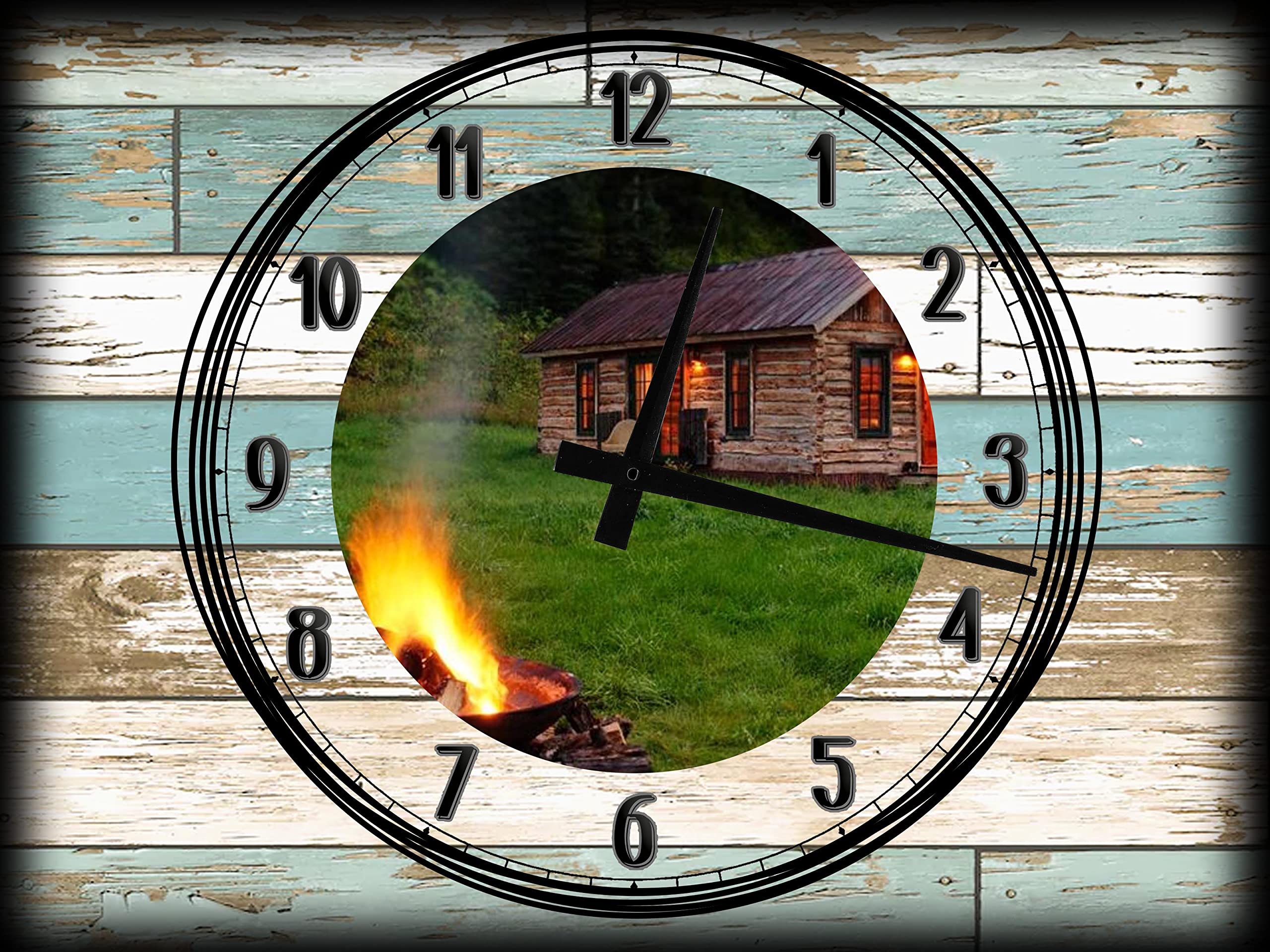 EVH Prints Large Teal White Wood Grain Wall Clock - 12 x 16 Inch Rustic Canvas Art for Cabin Decor, Living Room, Bedroom & Office Wall Decor