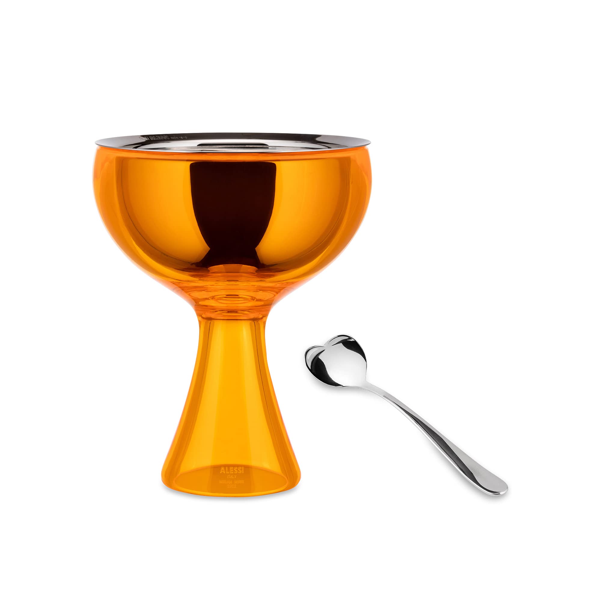 Alessi Big Love Ice Cream Bowl and Spoon Set - Orange Color, Durable Melamine Dessert Dish with Matching Spoon - Perfect for Ice Cream, Gelato, Pudding & Sweet Treats at Home or Parties
