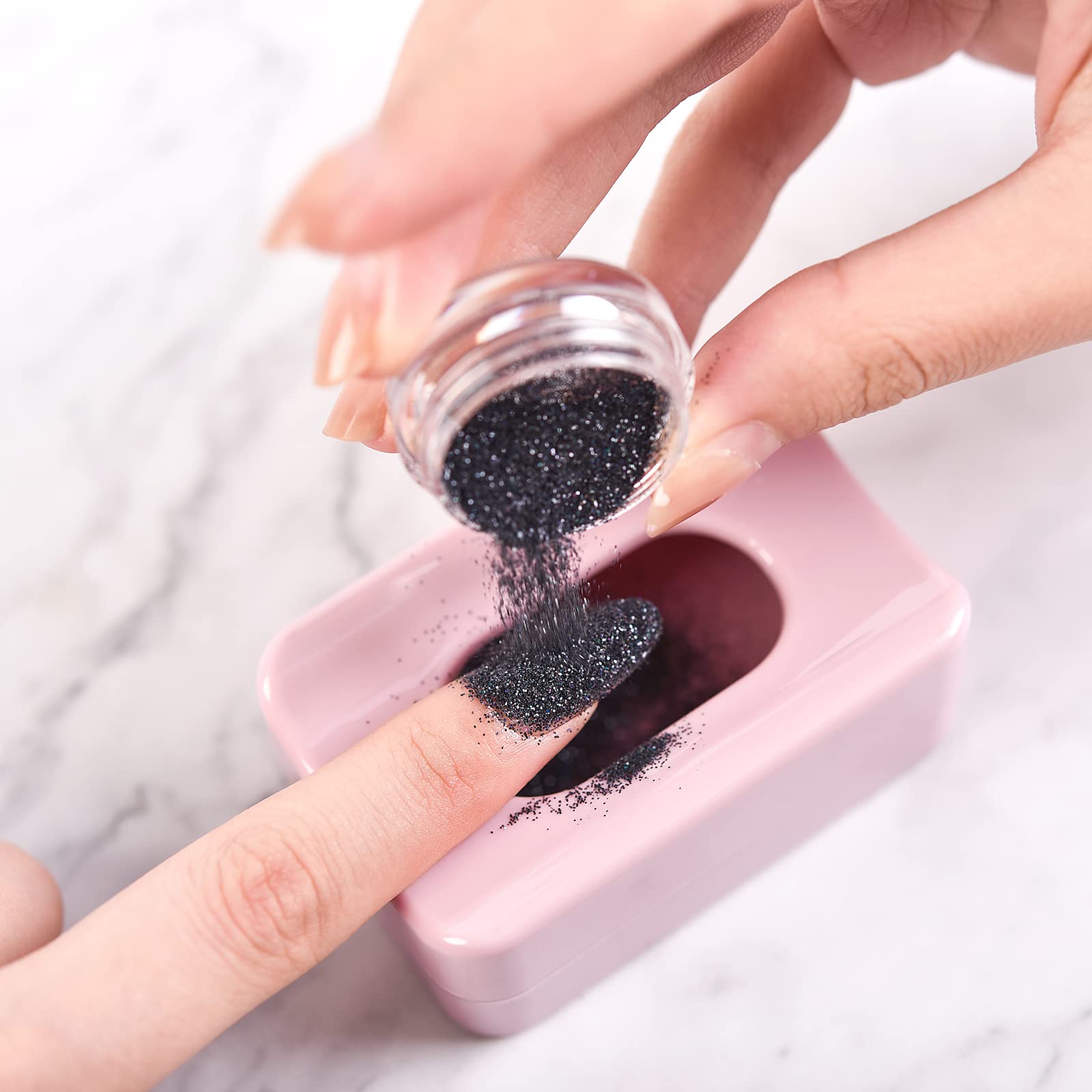 KADS Nail Powder Storage Box - 2 Pack Dip Powder Organizer with Dust Brush | Portable Nail Art Tray for Acrylic & Gel Nail Powder | Perfect for Salon & Home Manicure Stations