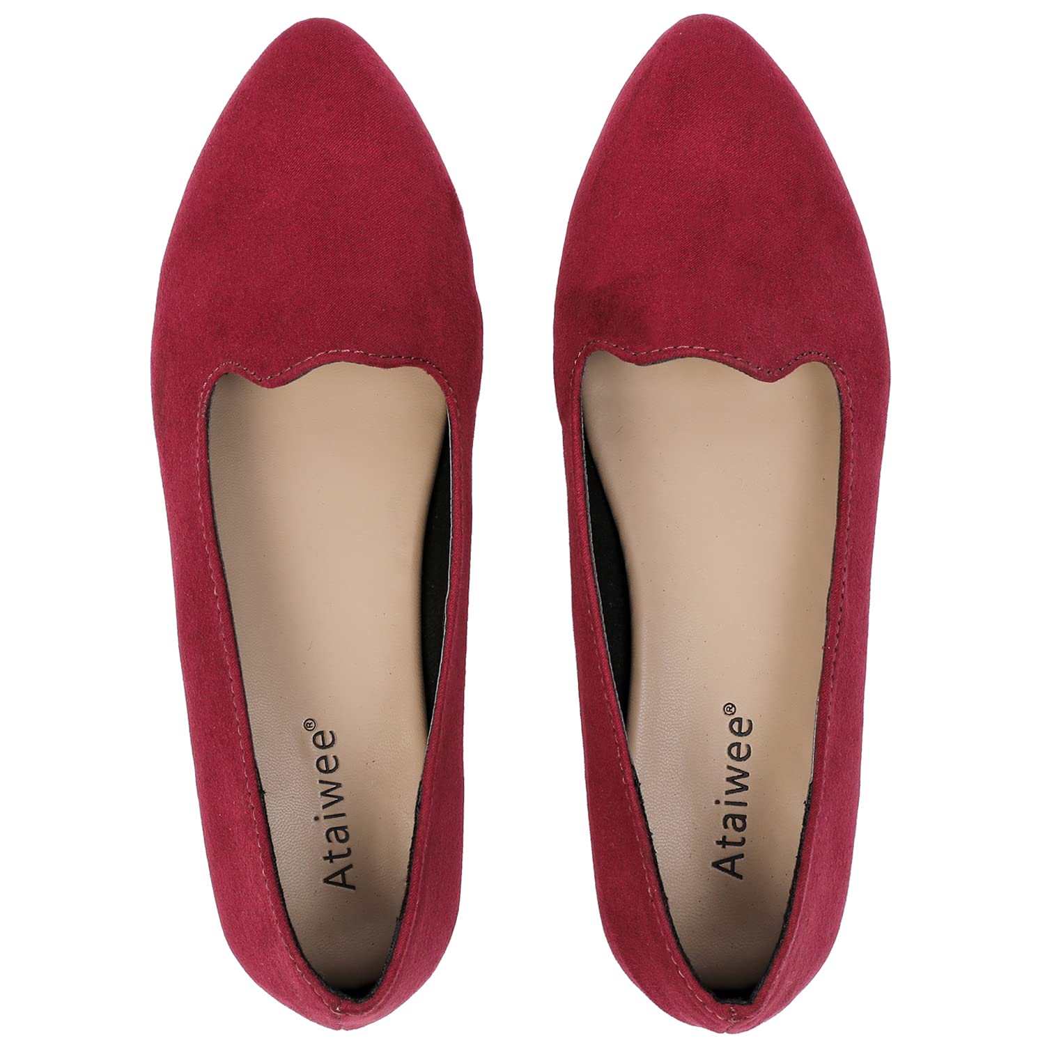 Ataiwee Women's Pointed Toe Suede Ballet Flats - Comfortable Classic Flat Shoes for Work, Office & Casual Wear | Elegant Slip-On Shoes for Women
