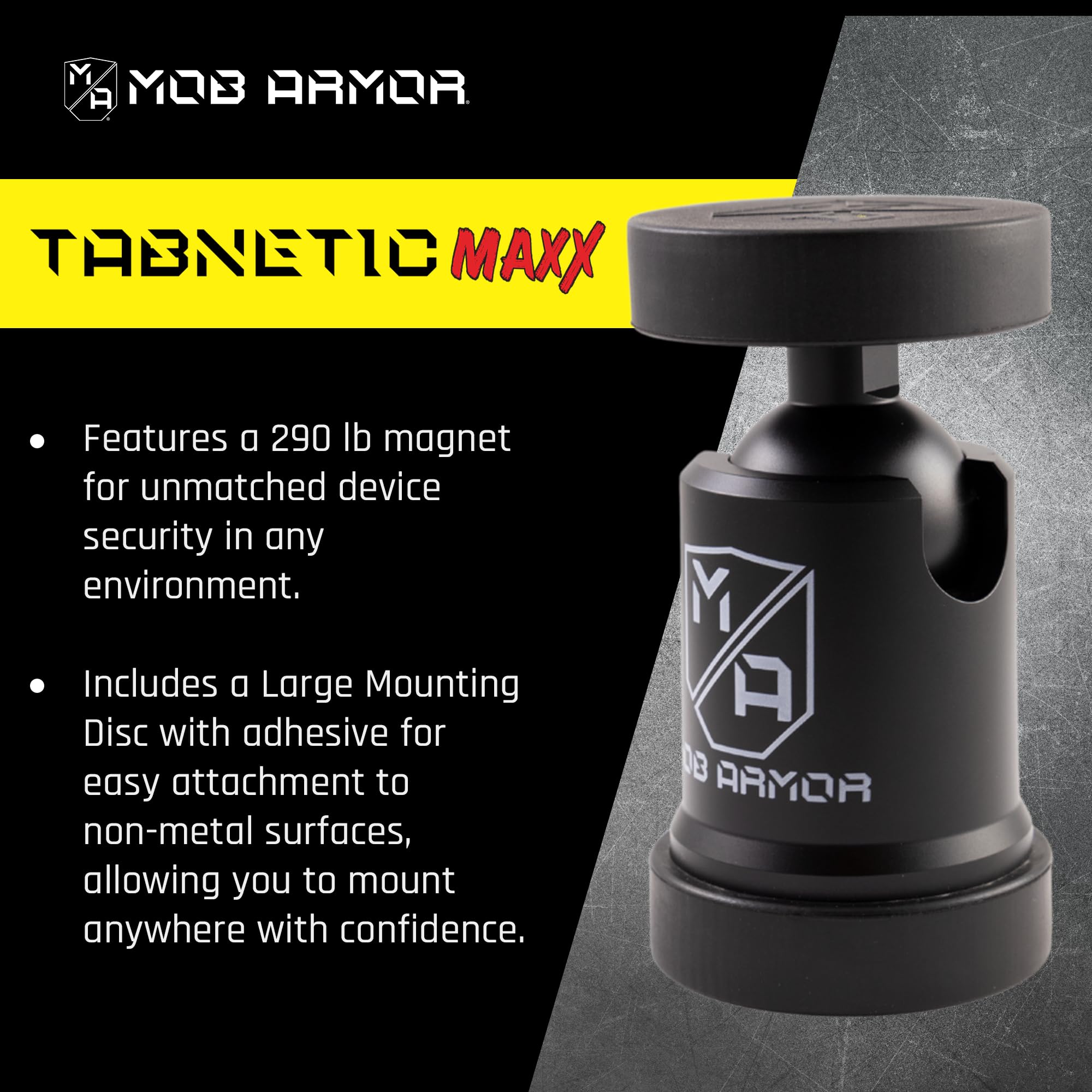 Mob Armor Tabnetic Maxx - Universal Magnetic Tablet Mount for Trucks, Cars, RVs & Heavy Equipment | Strong Adhesive Mounting | Compatible with iPad, Samsung Tablets & Phones | Perfect for GPS Navigation, Dash Cam & Hands-Free Driving