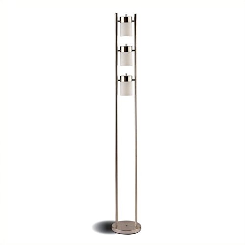 BOWERY HILL 3-Swivel Adjustable Floor Lamp - Silver Finish with Frosted Shade for Living Room, Bedroom, or Office Lighting
