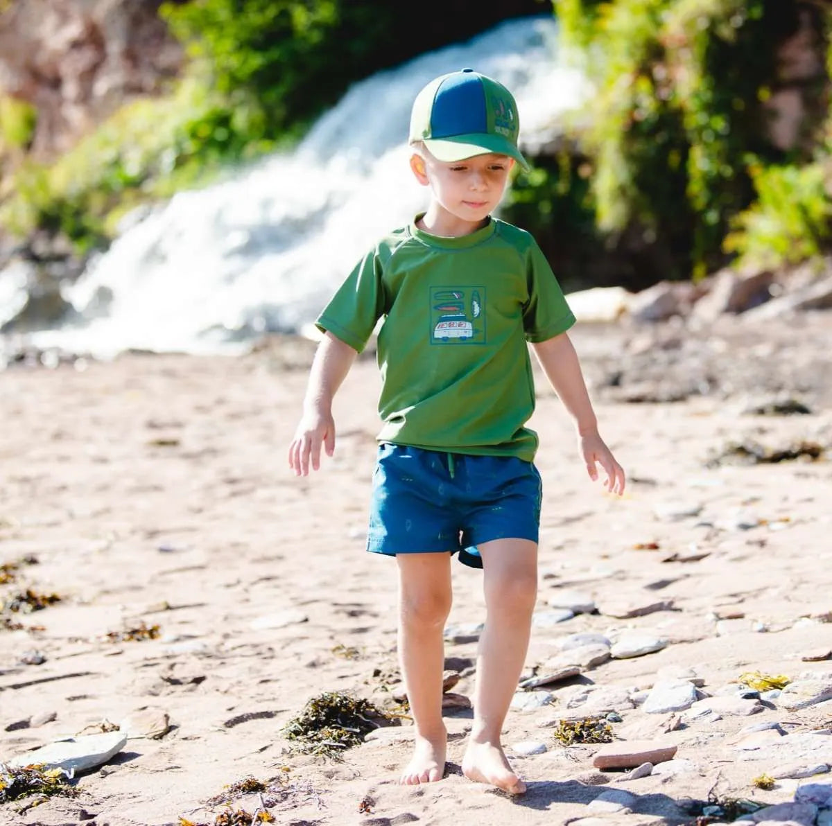 Calikids Toddler & Kid Boys' Long Sleeve Rashguard UV Protection Swim Shirt - Green with Van Graphic - Sizes 12 Months to 7 Years - Perfect for Beach, Pool, Surfing & Outdoor Water Activities