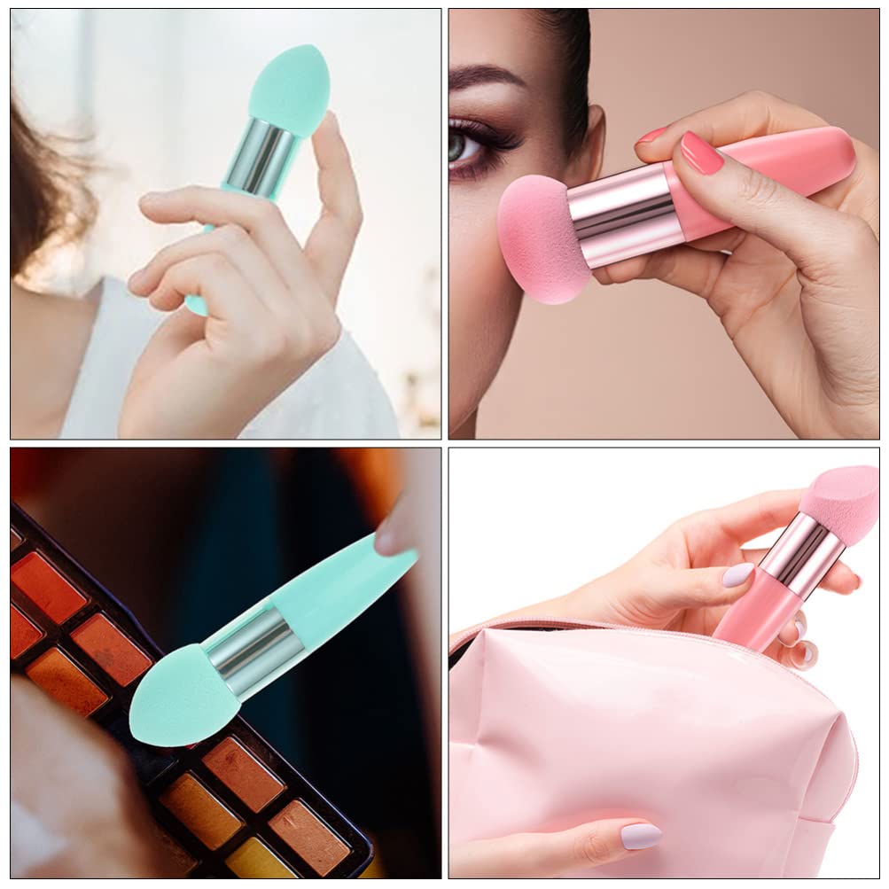 FRCOLOR 6pcs Little Mushroom Makeup Sponge with Handle - Concealer Blending Puff, Beauty Blender Sponge, Makeup Brush Pen for Flawless Foundation Application - Perfect for Travel & Everyday Makeup Routine