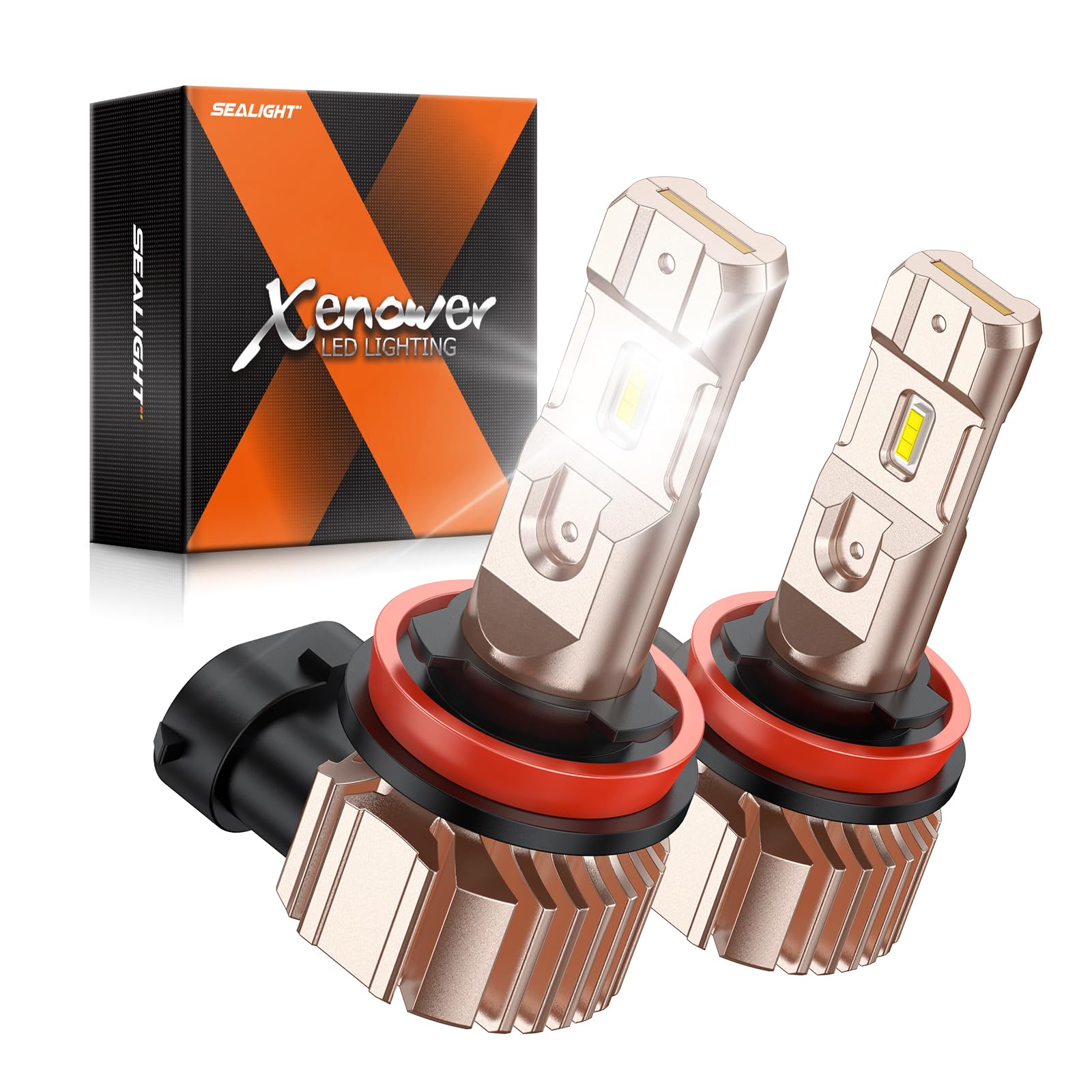 SEALIGHT H11 LED Fog Light Bulbs - 600% Brighter, 50,000 Hours Lifespan - H11/H16/H8/H9 Compatible - 10,000LM 6500K Cool White - Plug & Play - Pack of 2 - Perfect for Off-Road, Foggy Conditions & DRL Use