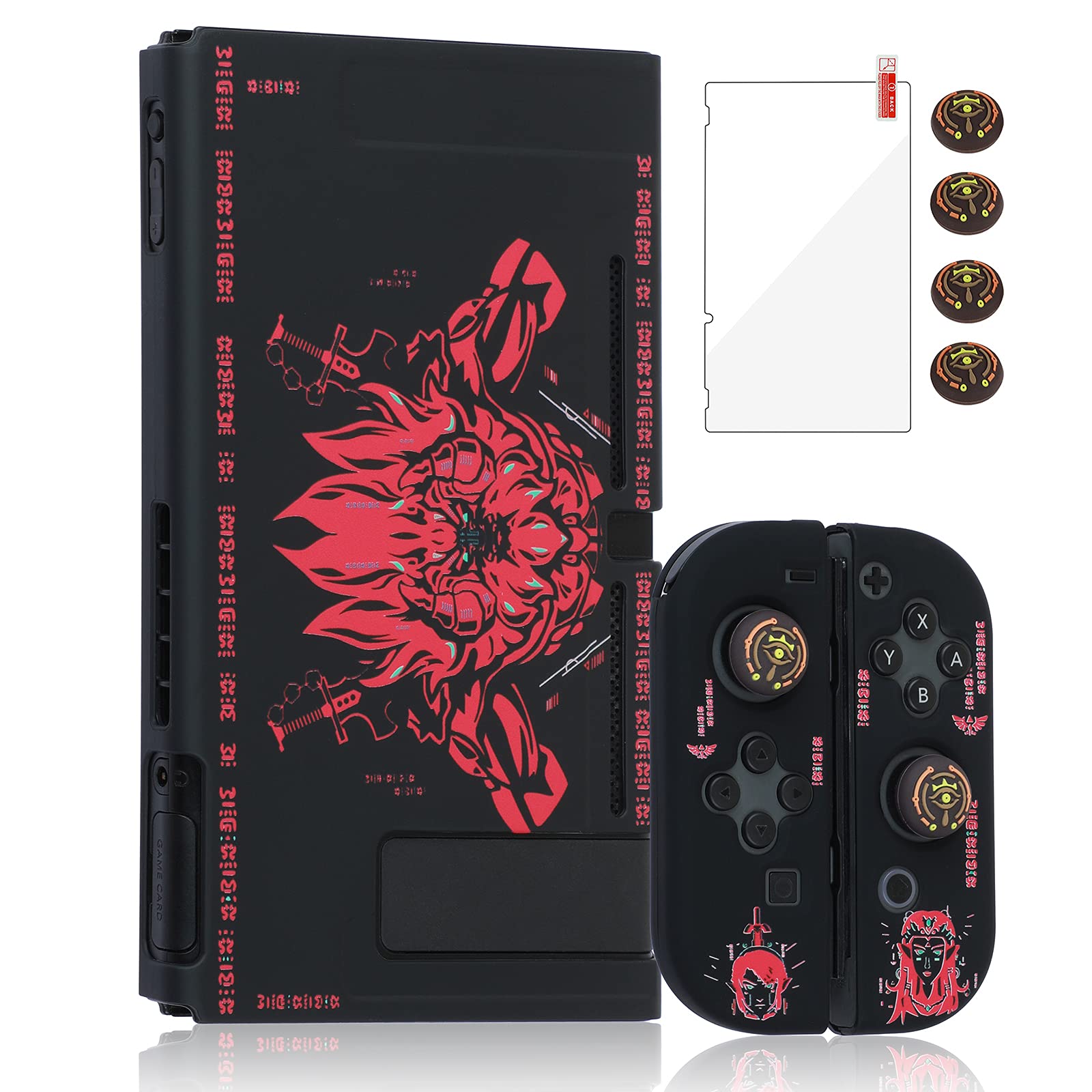 Pickeico Protective Case for Nintendo Switch - Dockable Switch Case with Joy-Con Controllers Cover, 4 Thumb Grips & Tempered Glass Screen Protector (Zelda Centaurs Design) - Perfect for Gaming, Travel & Switch Protection