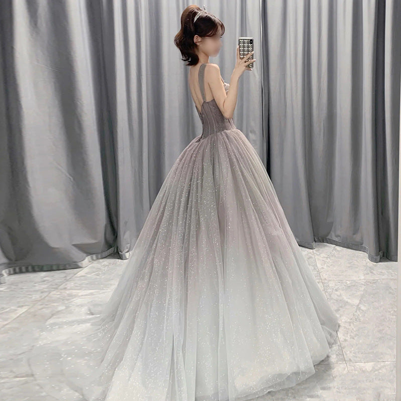 Sparkly Gradient Gray Long Prom Dress - A-Line Evening Gown with Sequins for Homecoming, Formal Events & Special Occasions