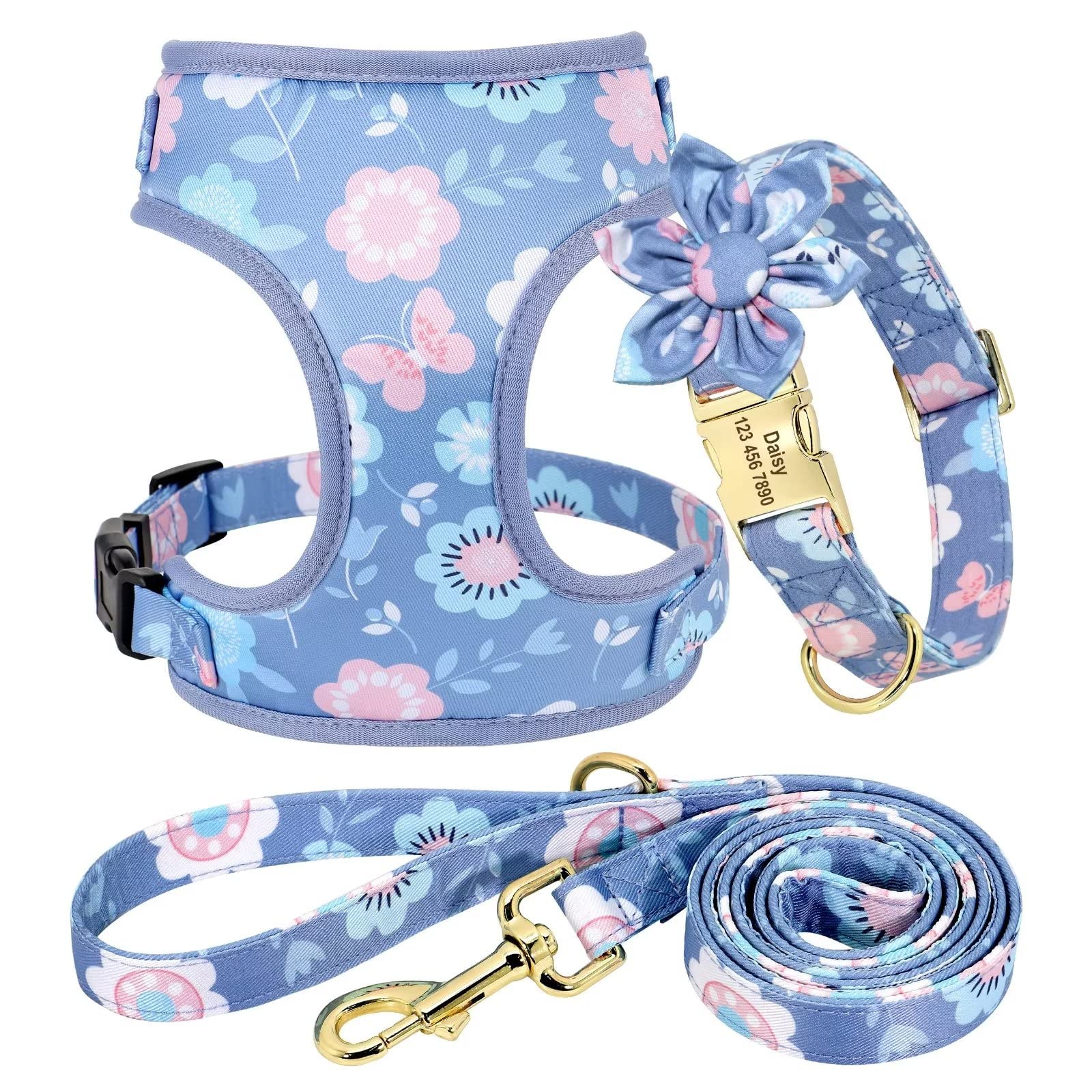 Beirui Adjustable Mesh Dog Harness & Leash Set with Detachable Flower - Soft Pet Vest for Small Medium Large Dogs - Cute Personalized Collar for Girl Puppies (Purple, M) | Perfect for Daily Walks, Outdoor Adventures & Pet Fashion Photography