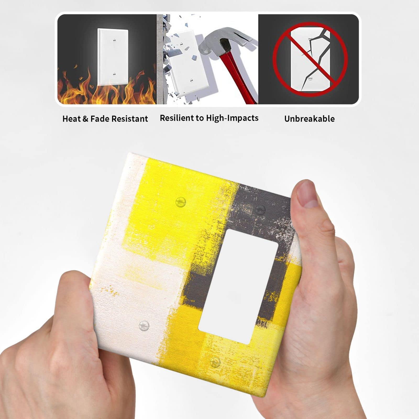 Abstract Beige Yellow Grey Light Switch Cover - Decorative 2 Gang Blank Rocker Wall Plate - Funny Light Switch Faceplate 4.5