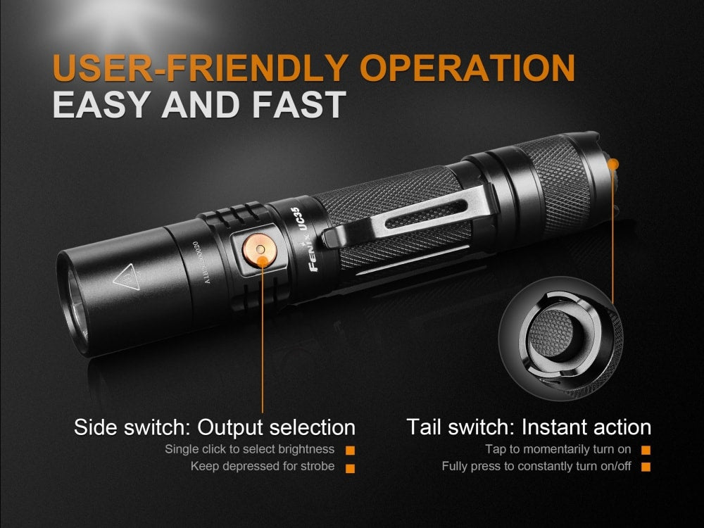 Fenix UC35 V2.0 Rechargeable LED Flashlight - 1000 Lumens, USB-C Charging, Tactical EDC Light for Camping, Hiking & Emergency Preparedness