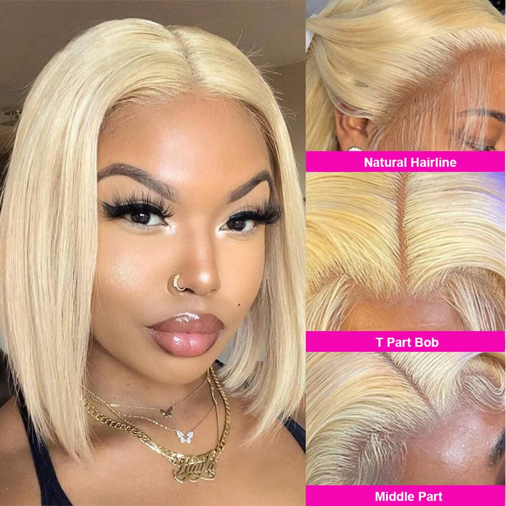 UCUVIC 613 Blonde Bob Wig - HD Lace Front Human Hair Wig 12 Inch, 13x4 Glueless Lace Closure, Straight Blonde Bob Wigs for Black Women - Perfect for Daily Wear, Cosplay, and Special Occasions