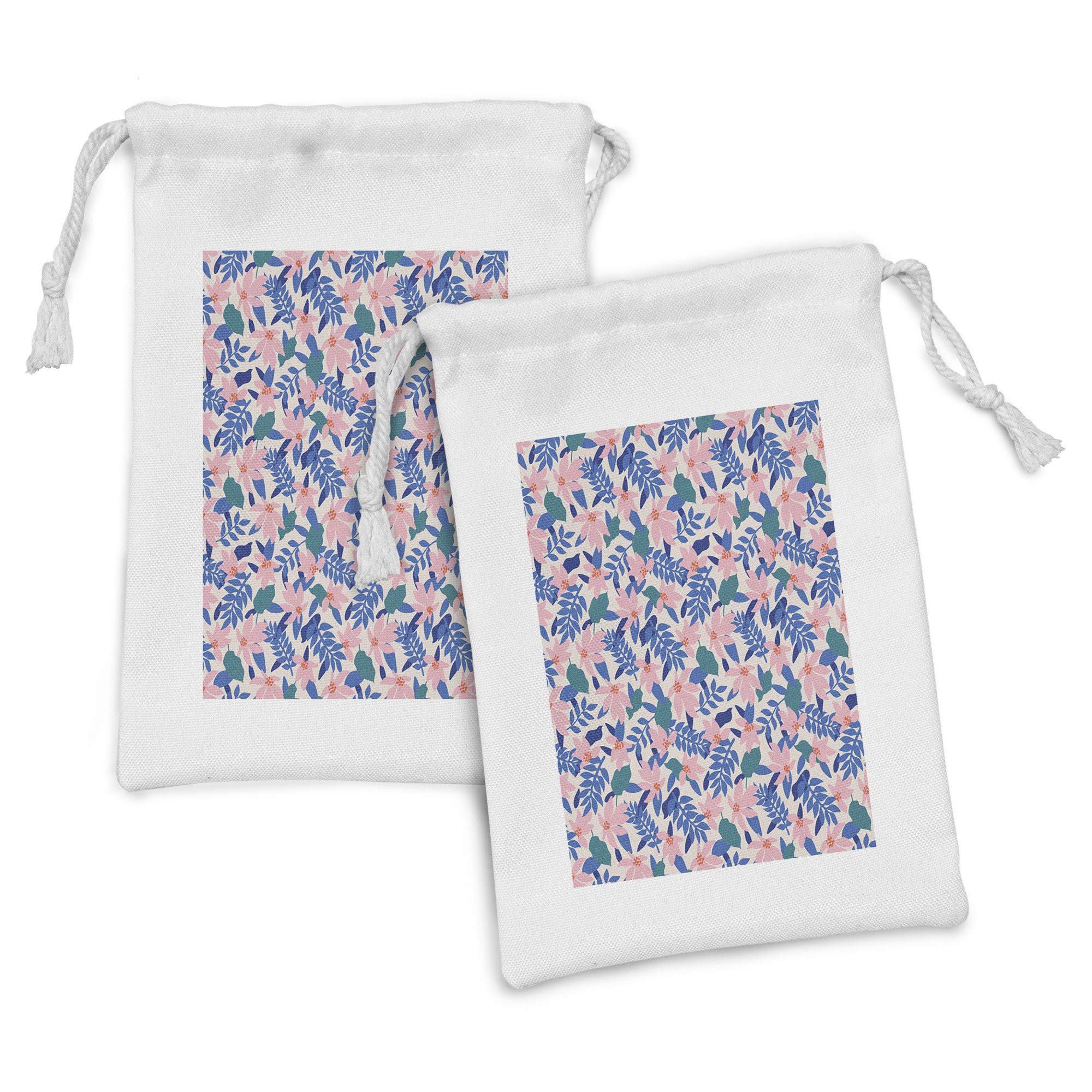 Ambesonne 2-Pack Abstract Fabric Pouches with Tropical Flowers & Pastel Leaves - 9