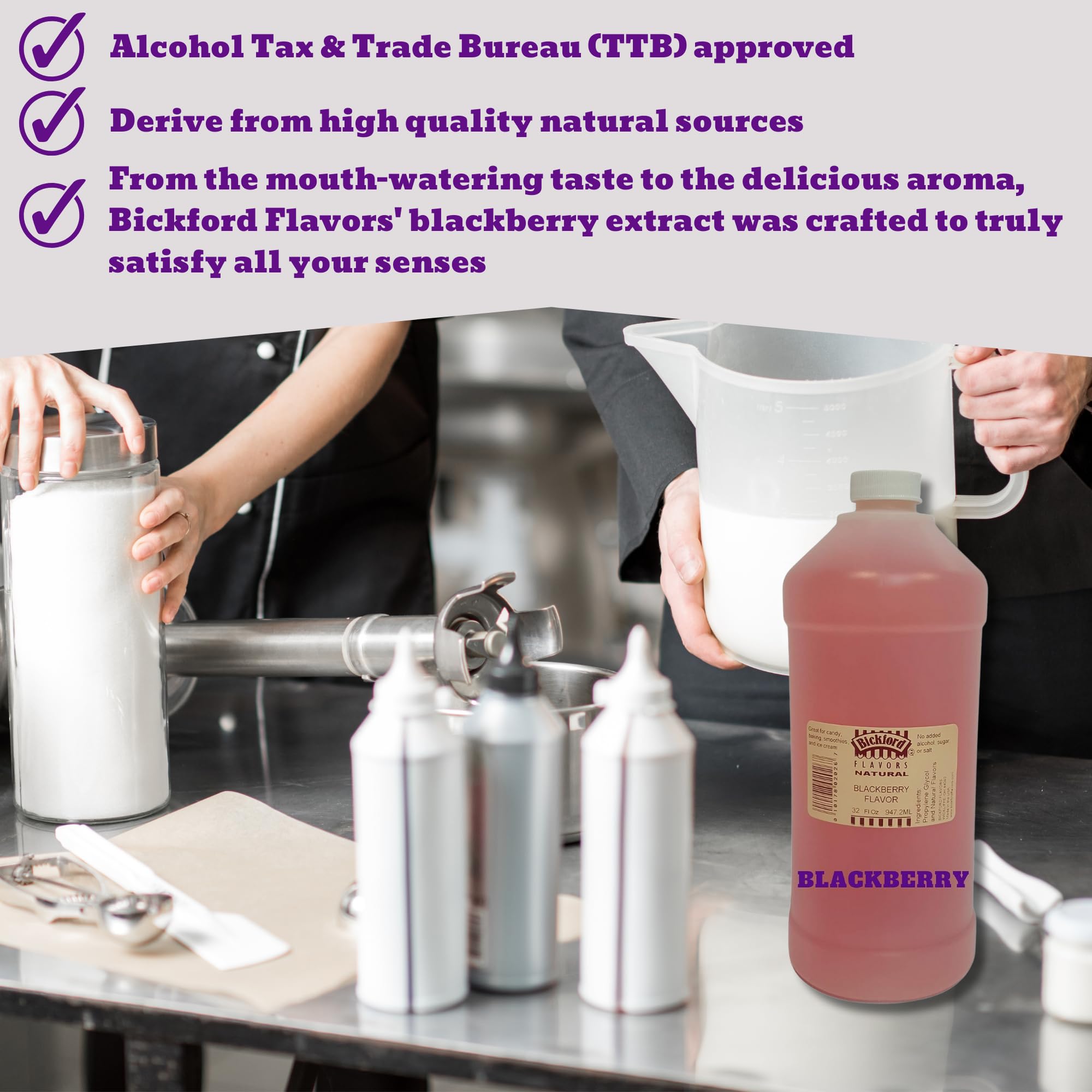 Premium Bickford 4X Blackberry Flavor Extract for Baking, Cooking & Beverages - Gluten Free, Kosher, Vegan, No Sugar Added - 32 fl. oz Bulk Size - Perfect for Cakes, Ice Cream, Cocktails & DIY Food Flavors