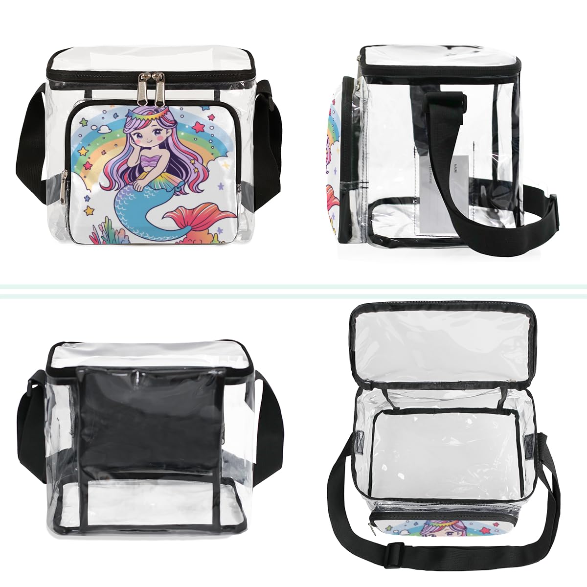 GzLeyigou Cute Mermaid Clear Tote Bag with Handles - Rainbow Underwater Themed Transparent Crossbody Shoulder Bag for Lunch, Beach, Travel, Picnic, Concerts & Sports Events - Stadium Approved Clear Purse for Women & Girls | Perfect for Outdoor Activities, Music Festivals & Theme Parks