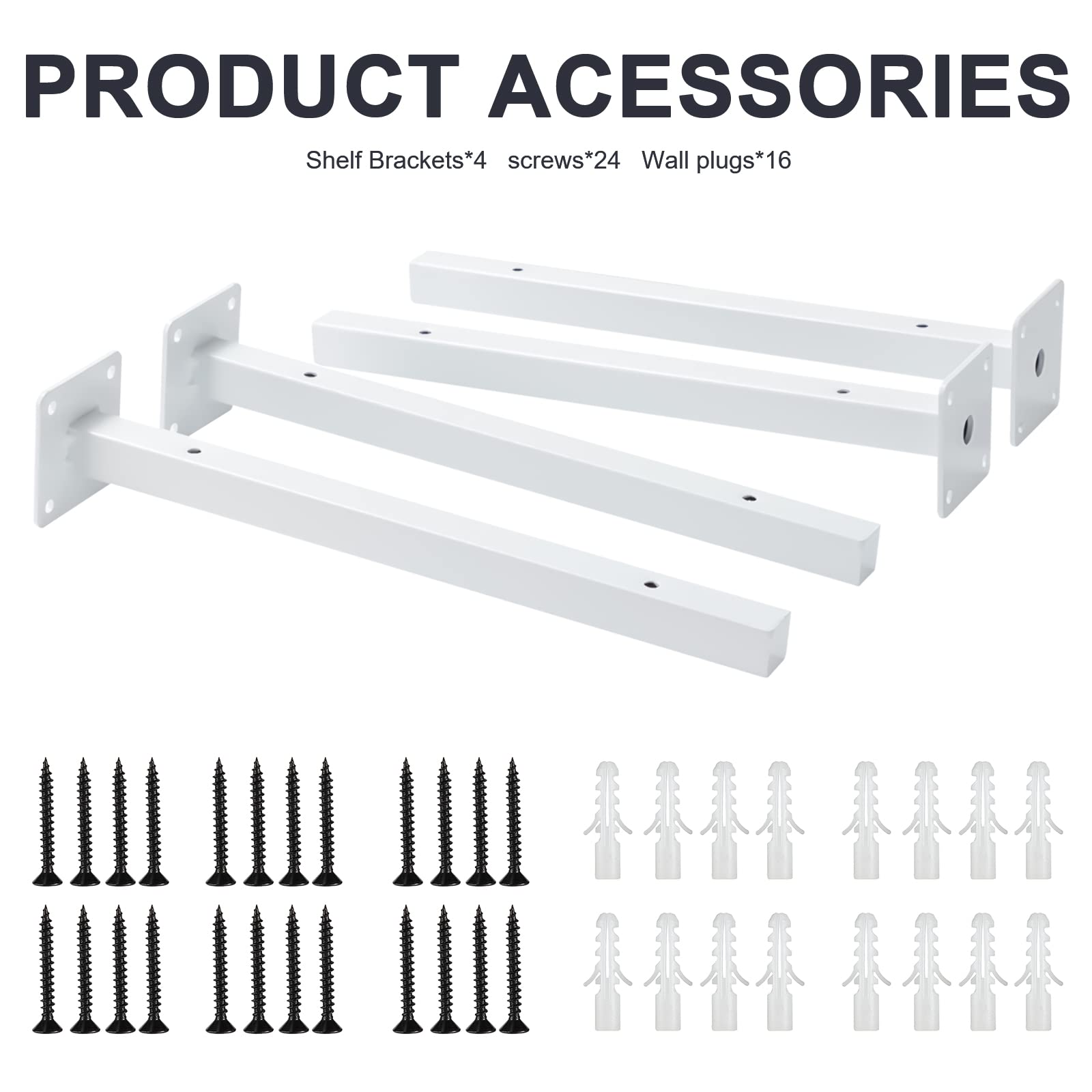 Heavy Duty 8 Inch White Metal Shelf Brackets - Wall Mounted Floating Shelves Support, Industrial Iron Brackets for Home & Office Storage (Set of 4) | Perfect for Kitchen, Bathroom, Garage & Bookshelf Organization