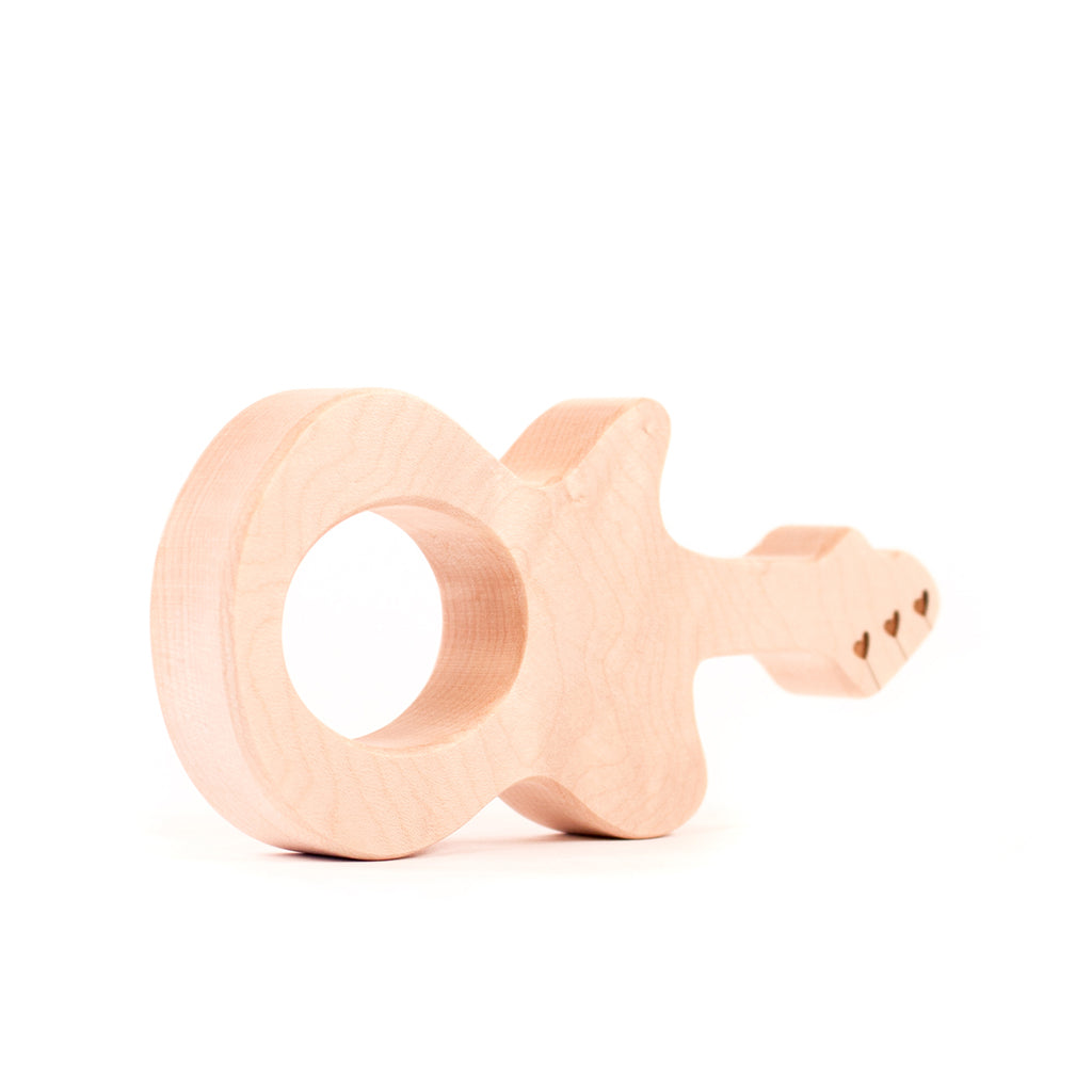 Natural Wooden Guitar Teether for Babies - Safe & Non-Toxic Teething Toy for Infants - Perfect for Soothing Sore Gums at Home or On-the-Go