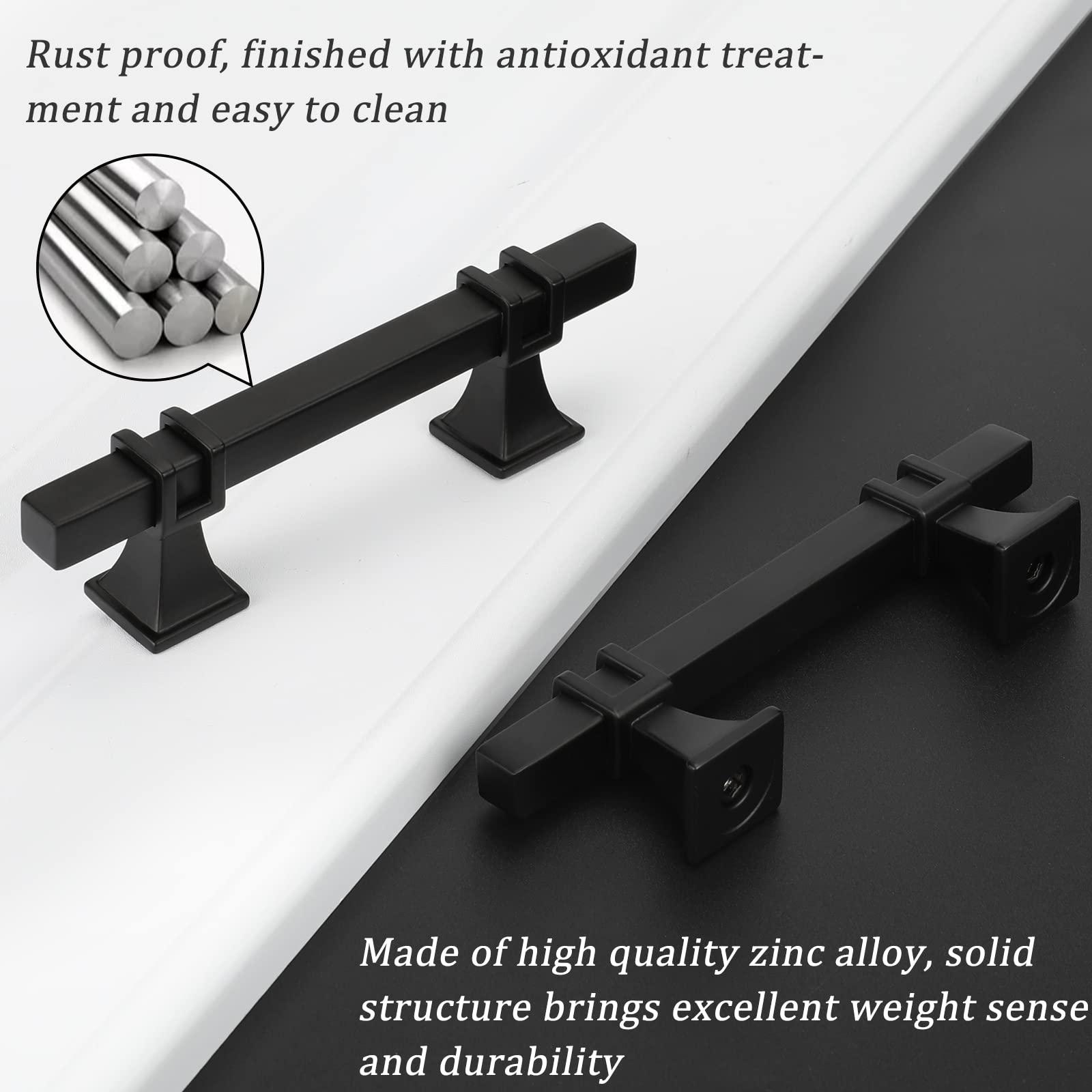 25 Pack 3 Inch Black Cabinet Handles - Matte Black Square Kitchen Cabinet Pulls for Drawers & Dressers | Durable Cabinet Hardware for Kitchen, Bathroom & Furniture Upgrade