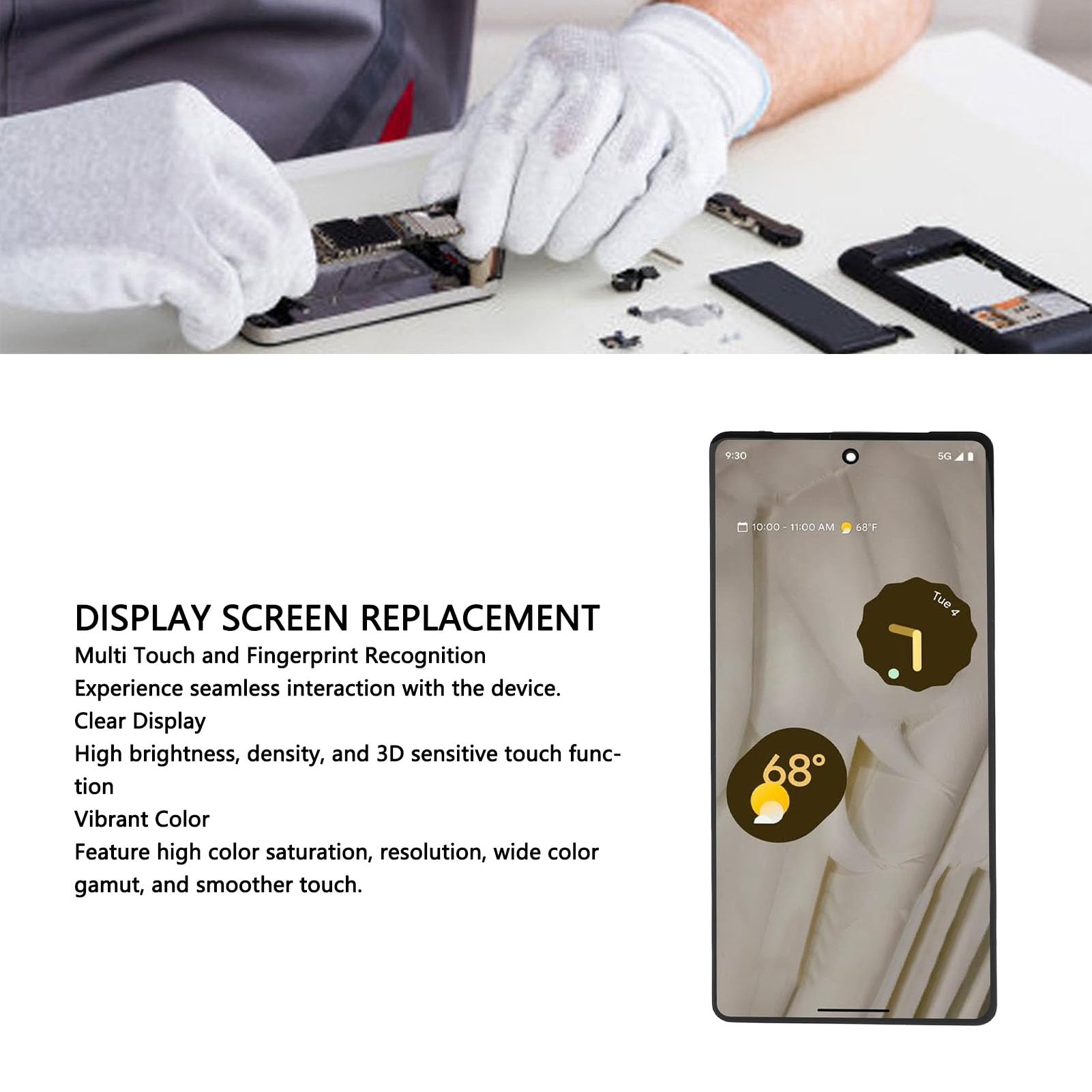 Pixel 7 5G Screen Replacement - 6.3 Inch OLED Display Touch Screen Digitizer Assembly with Repair Tools (Compatible with GVU6C GQML3 Models) - Supports Fingerprint Unlock - Perfect for DIY Phone Repair & Screen Replacement Projects