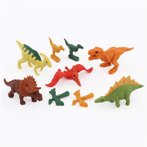 Iwako Dinosaur Erasers Set - 9-Piece T-Rex & Prehistoric Animal Pencil Toppers for Kids, Students & Collectors - Fun School Supplies, Office Desk Decor & Party Favors