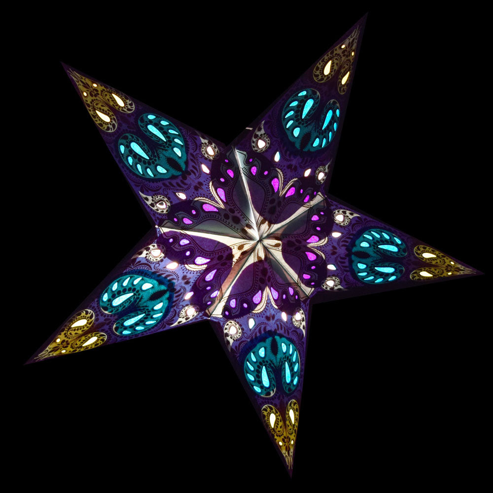 24 Pack Blue Galaxy Paper Star Lanterns - Hanging Wedding Party Decorations for Indoor & Outdoor Events, Baby Showers, Birthday Celebrations
