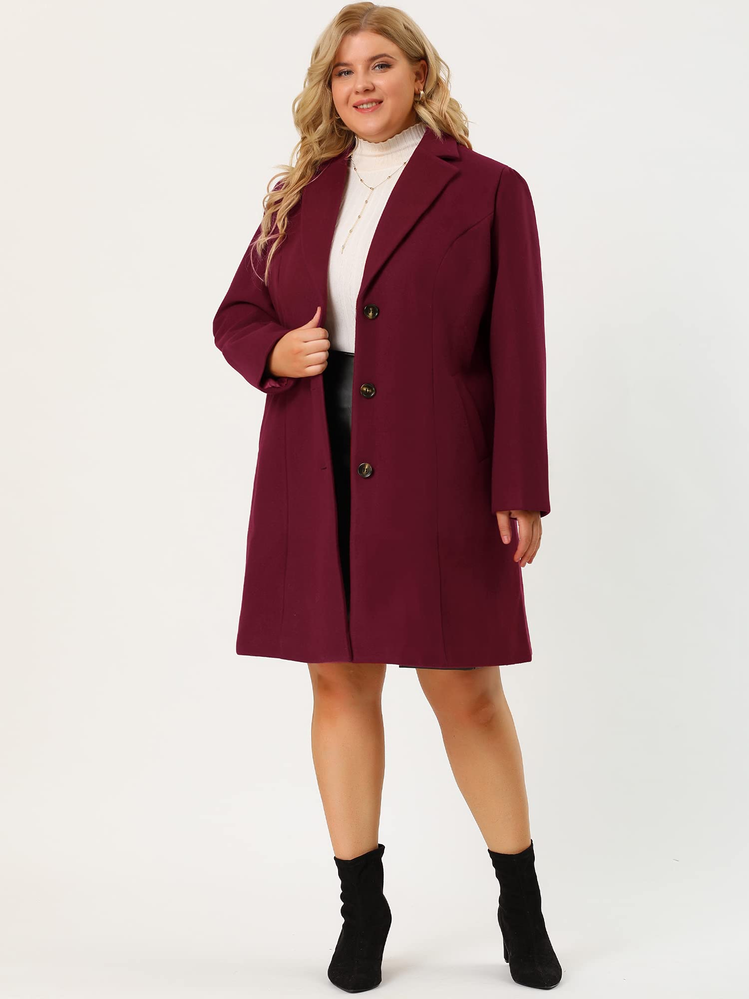 Agnes Orinda Women's Plus Size Single Breasted Notched Lapel Long Winter Coat - Elegant Warm Trench Coat for Cold Weather, Office & Holiday Outfits (2025)