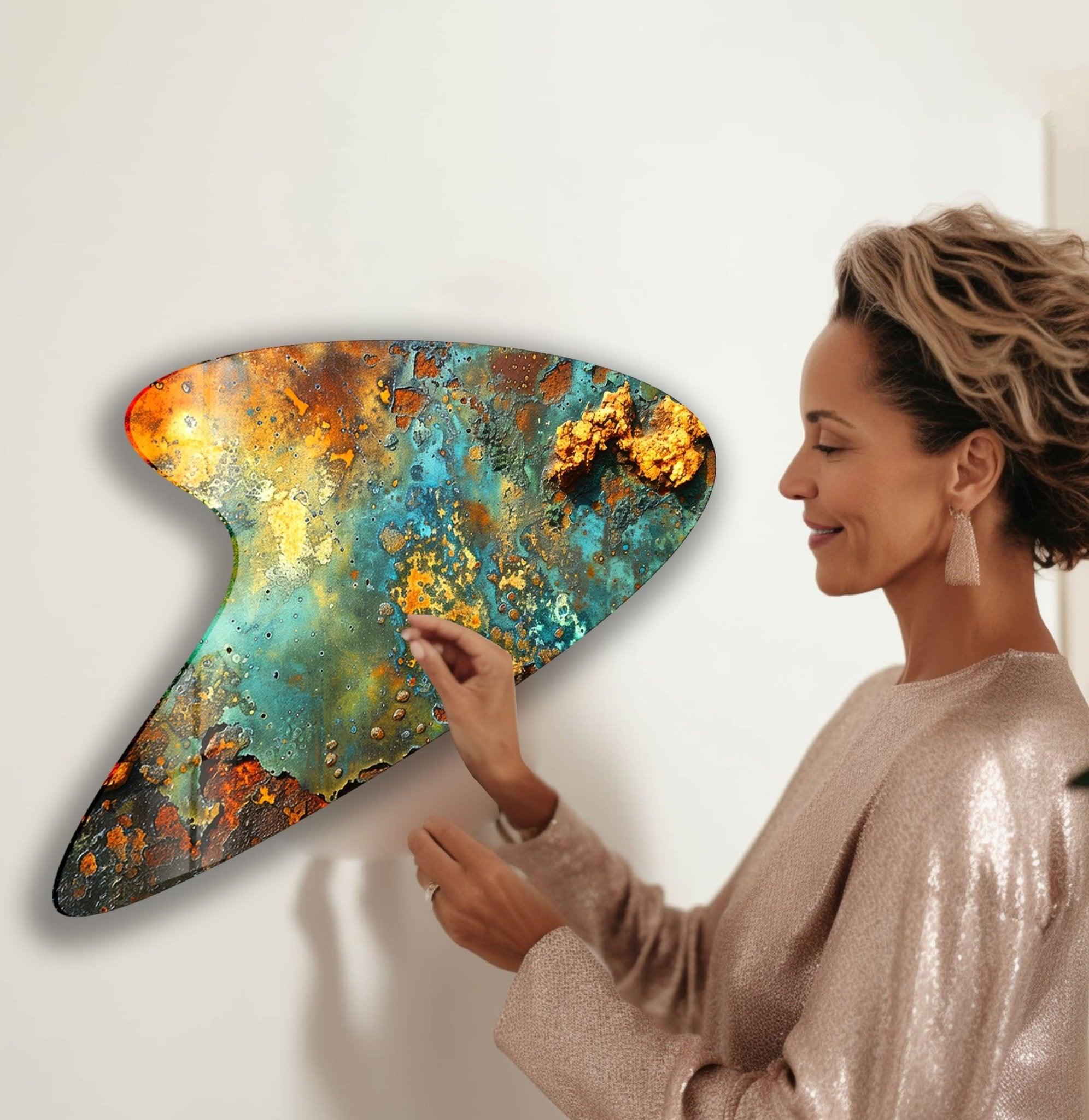 Abstract Green Print Irregular Glass Wall Art - Modern Home Decor for Living Room, Bedroom & Office - Unique Handmade Glass Artwork for Stylish Interior Design