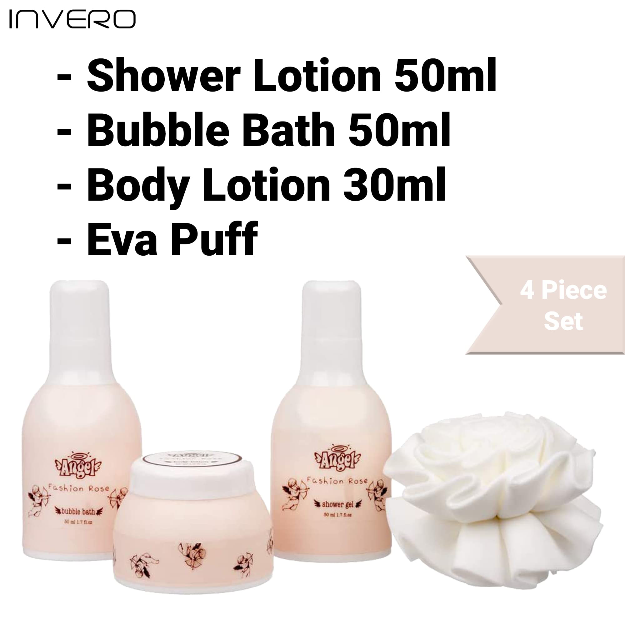 4-Piece Elegant Rose Scented Body & Bath Gift Set for Women - Shower Gel, Bubble Bath, Body Lotion & Exfoliating Eva Puff | Spa Day, Birthday Present, Mother's Day Gift, Relaxing Self-Care Set