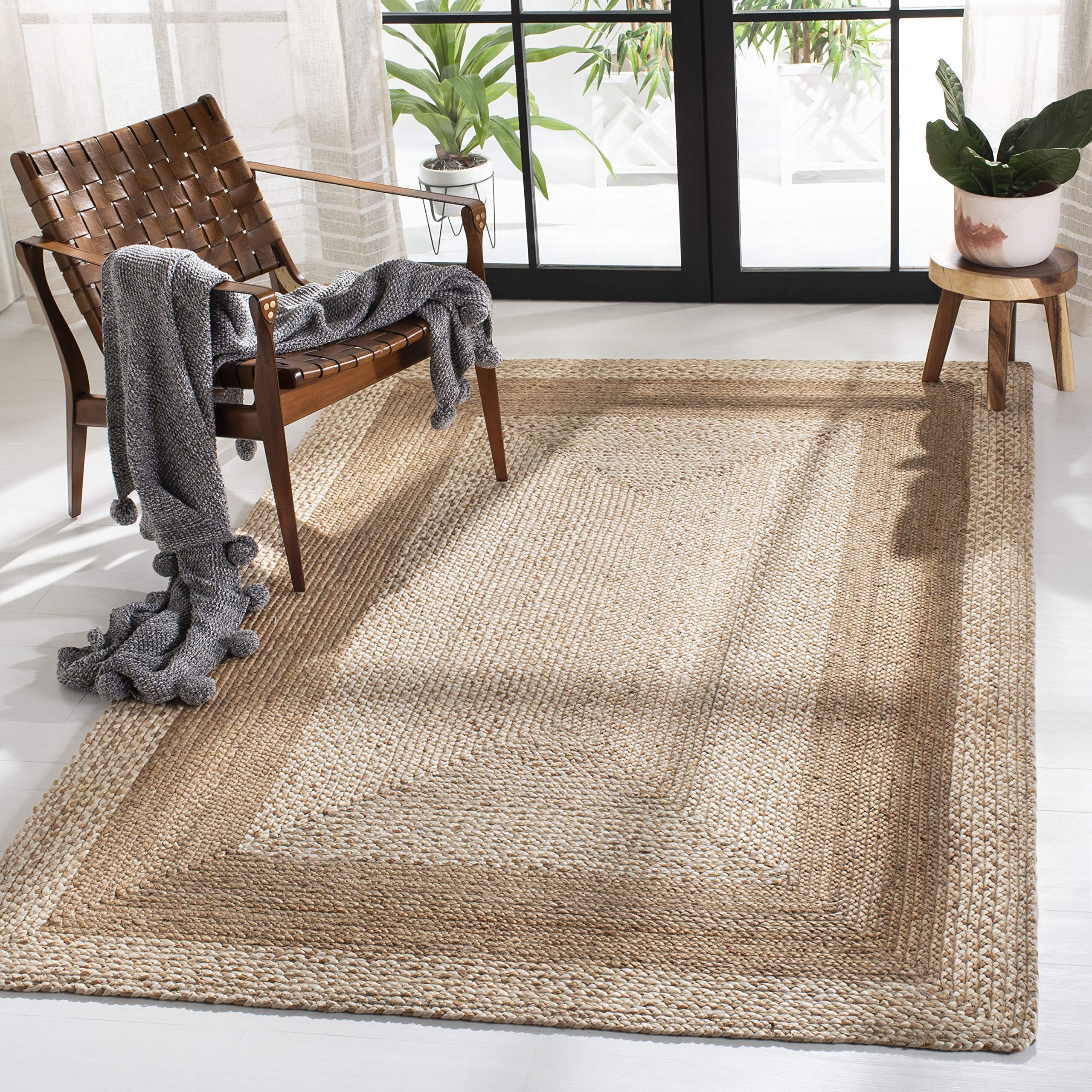 SAFAVIEH Natural Fiber Jute Area Rug 6' x 9' - Eco-Friendly Border Design for Living Room, Bedroom & High Traffic Areas | Durable Floor Covering for Home Decor (NF888A)