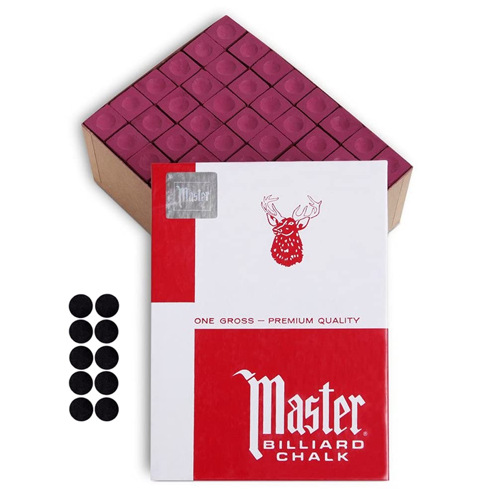 Master Billiard Pool Cue Chalk Premium Quality - 1 Gross (144 pcs) - Made in USA + 10 Billiard Table Spots by Tweeten Fibre Co. - Perfect for Pool Halls, Bars & Home Game Rooms