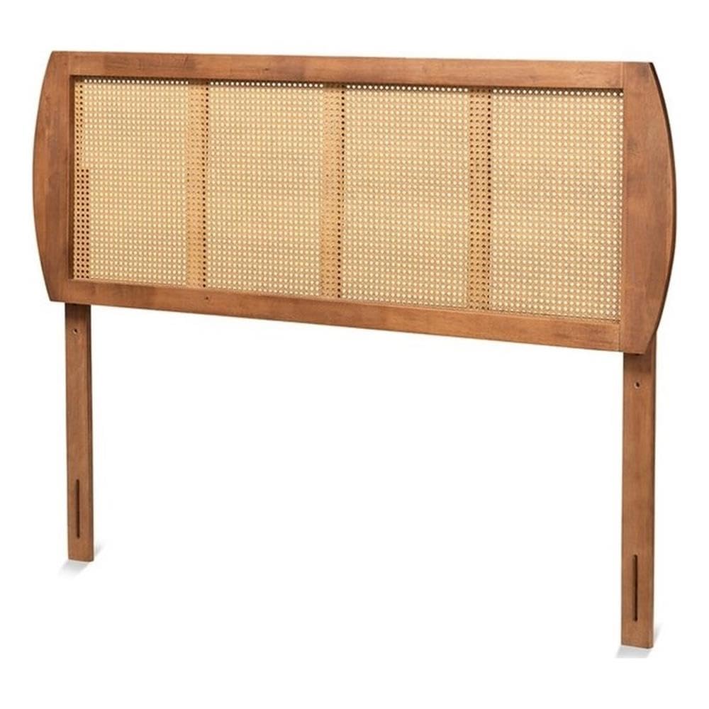 BOWERY HILL Mid-Century Modern Rattan Full Size Headboard - Walnut Finish for Bedroom Decor | Perfect for Boho, Farmhouse & Vintage Style Bedrooms